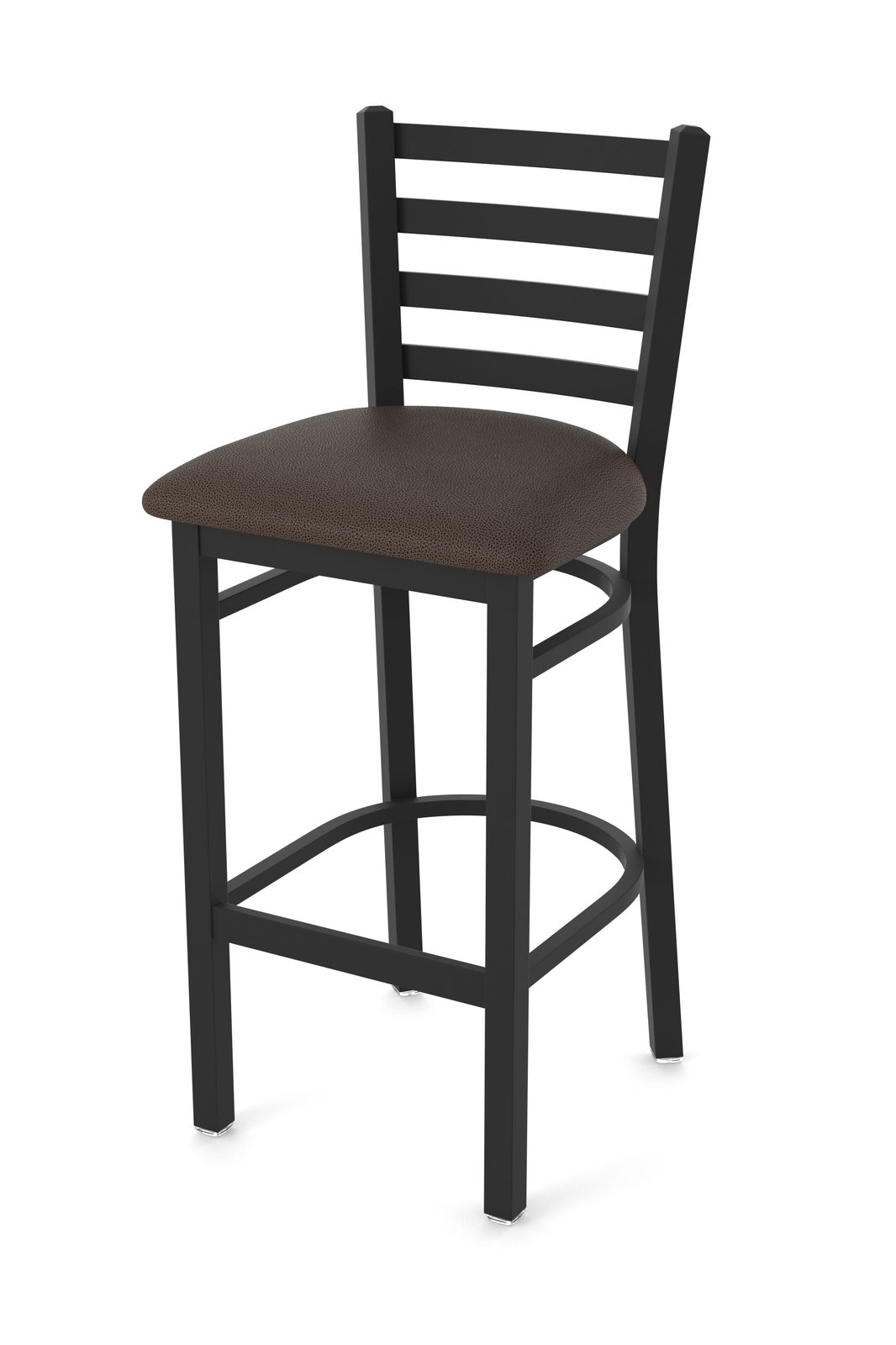 30-Inch Ladder Back Bar Stool with Steel Frame, Black Wrinkle Finish, and Rein Coffee Seat 1 30-Inch Ladder Back Bar Stool with Steel Frame, Black Wrinkle Finish, and Rein Coffee Seat