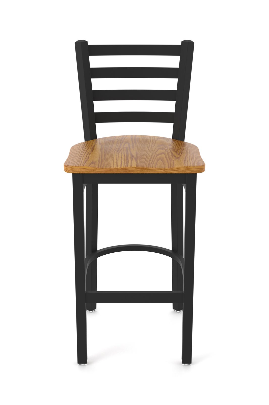 30-Inch Ladder Back Bar Stool with Steel Frame, Black Wrinkle Finish, and Medium Oak Seat 4 30-Inch Ladder Back Bar Stool with Steel Frame, Black Wrinkle Finish, and Medium Oak Seat - Image 4