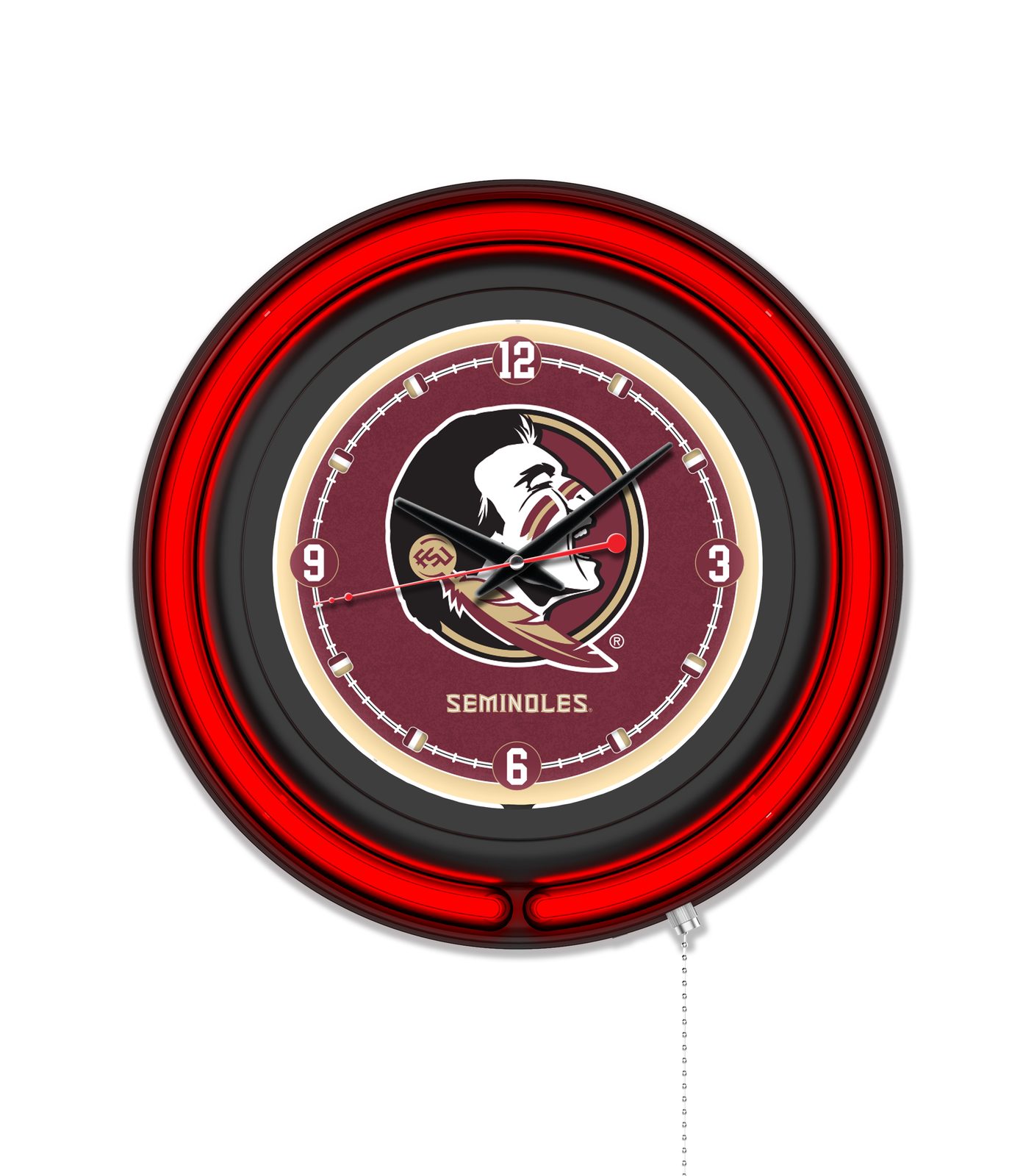 Florida State (Head) 15-Inch Neon Logo Clock in Black 1 Florida State (Head) 15-Inch Neon Logo Clock in Black