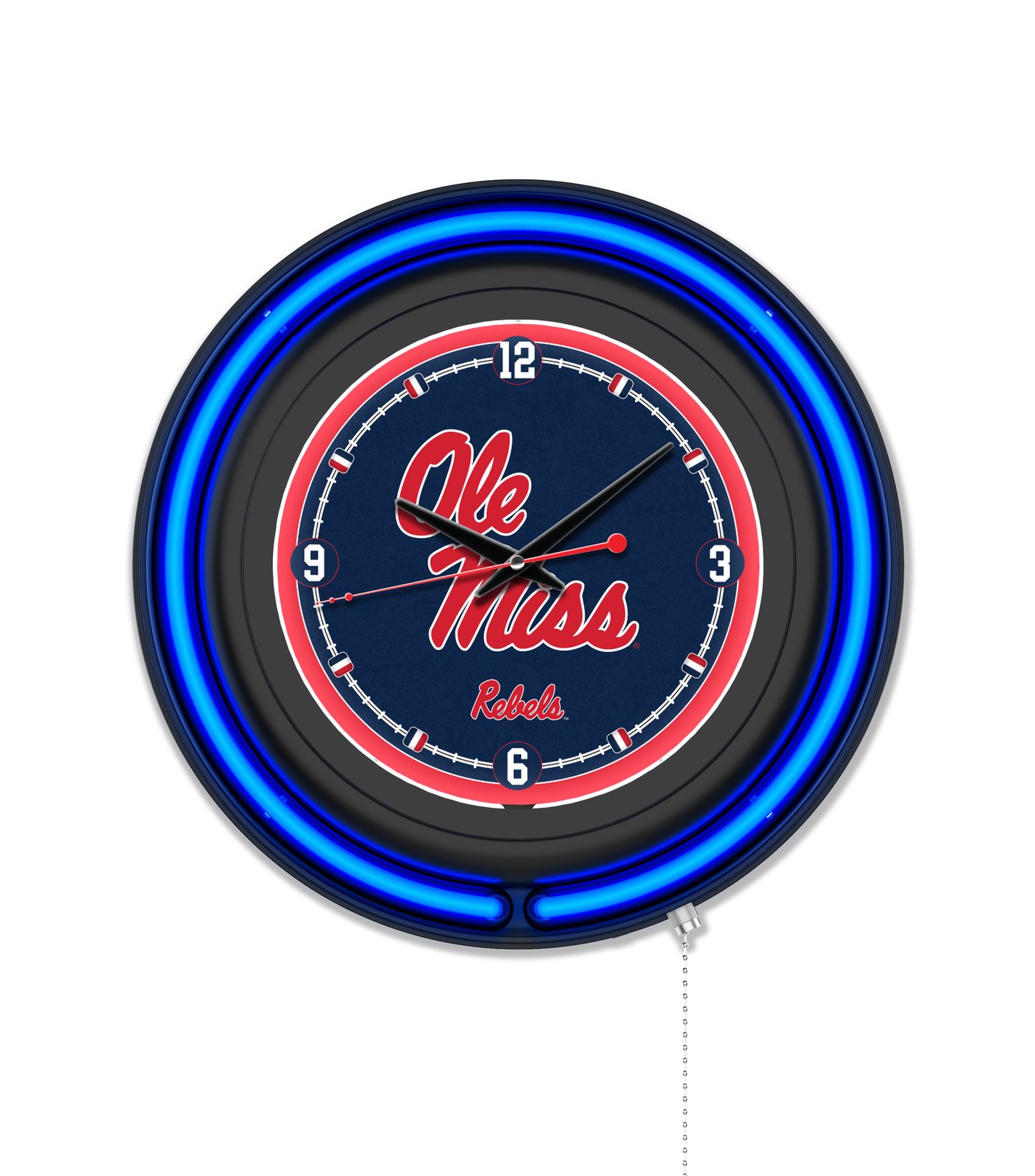 University of Mississippi 15-Inch Neon Logo Clock in Black 1 University of Mississippi 15-Inch Neon Logo Clock in Black