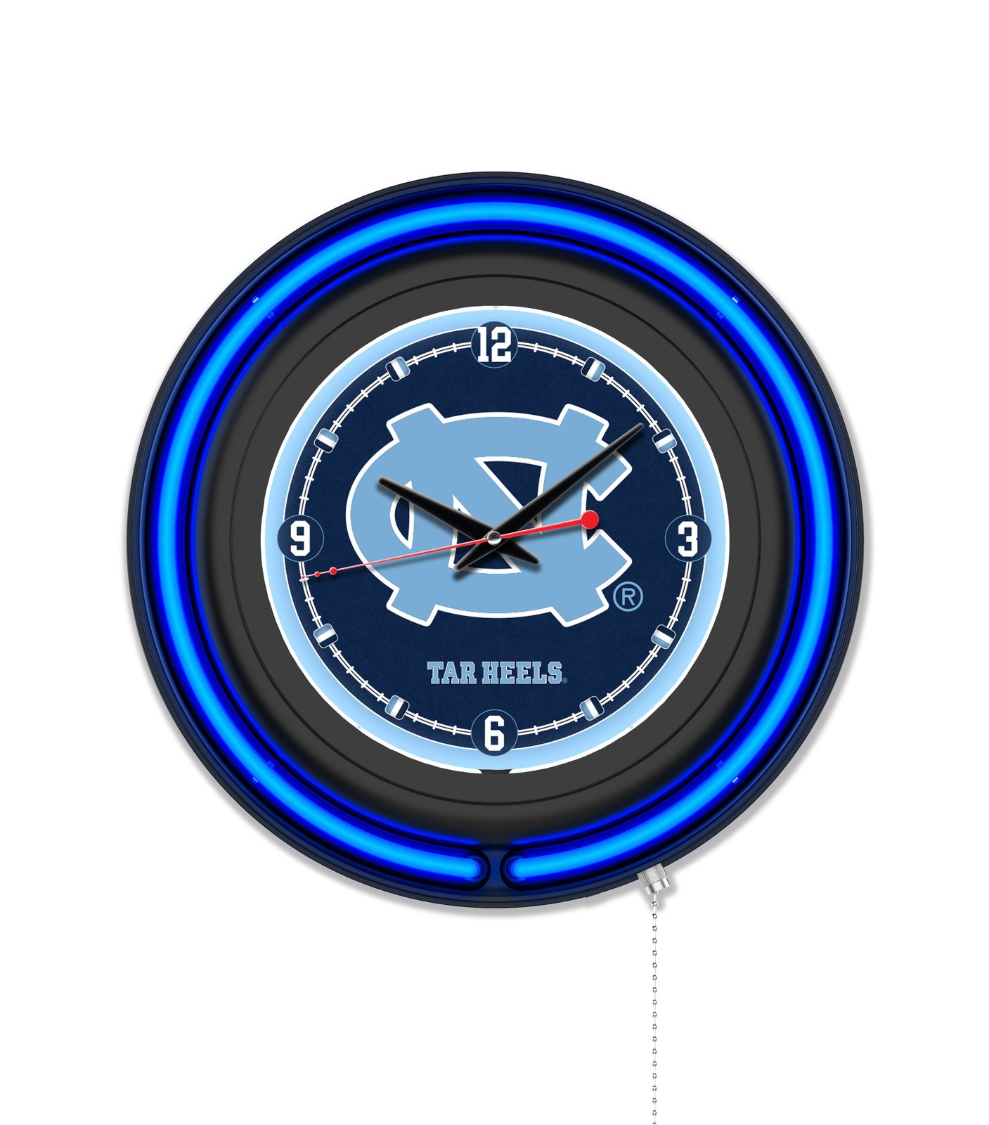 University of North Carolina 15-Inch Neon Logo Clock in Black 1 University of North Carolina 15-Inch Neon Logo Clock in Black