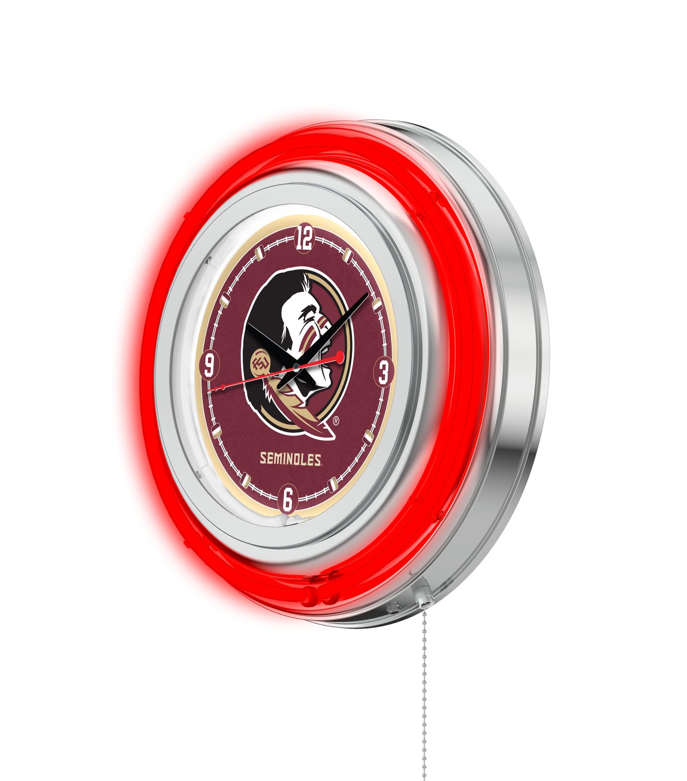 Florida State (Head) 15-Inch Neon Logo Clock in Chrome 2 Florida State (Head) 15-Inch Neon Logo Clock in Chrome - Image 2
