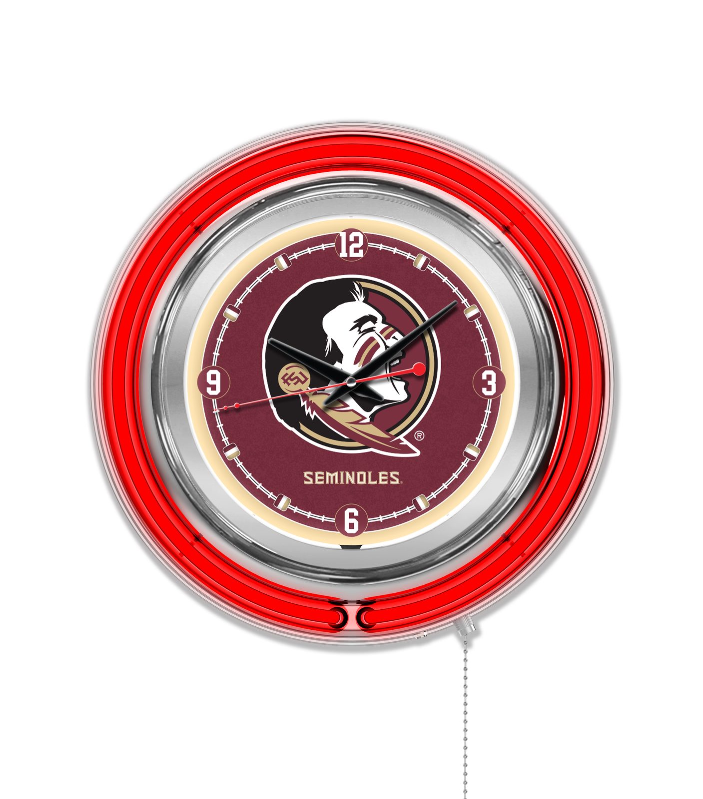 Florida State (Head) 15-Inch Neon Logo Clock in Chrome 1 Florida State (Head) 15-Inch Neon Logo Clock in Chrome