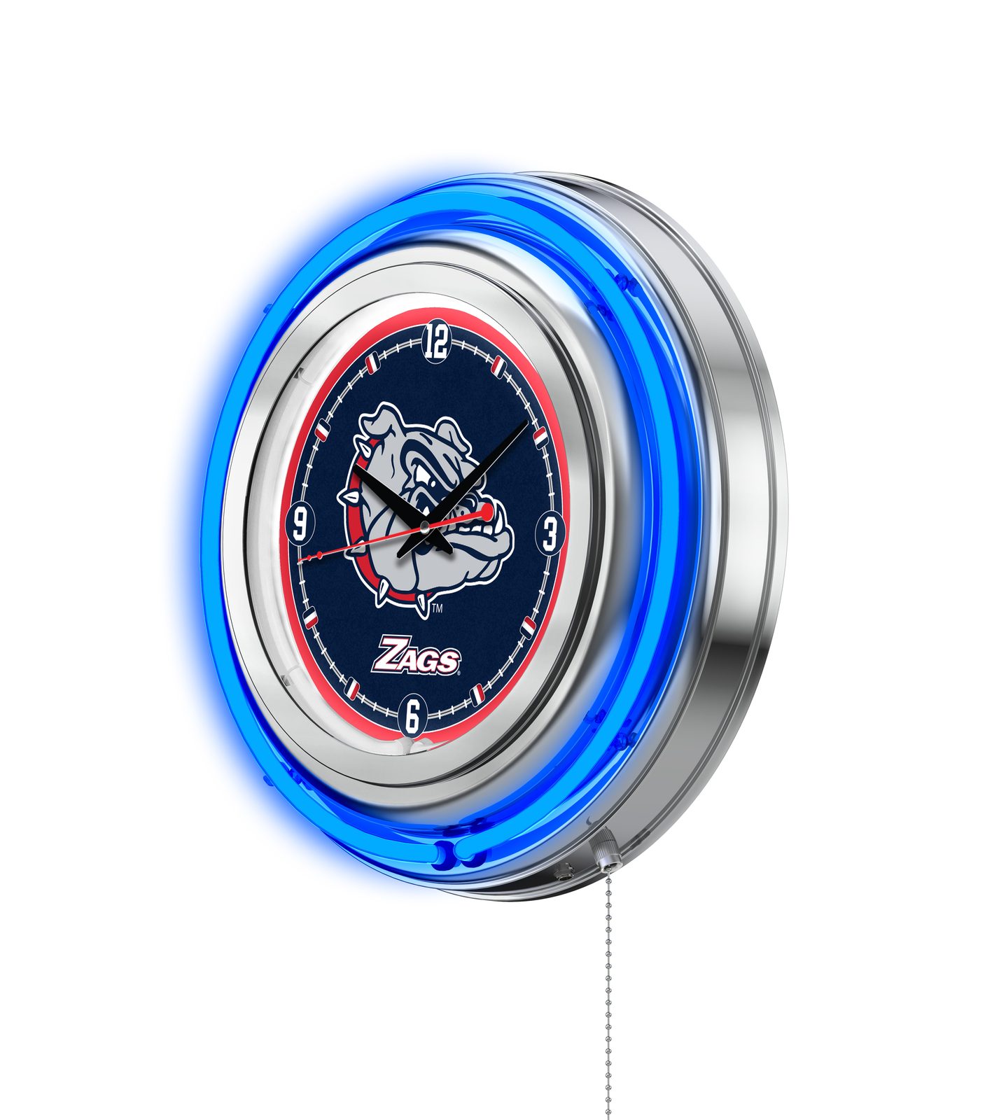 Gonzaga 15-Inch Neon Logo Clock in Chrome 2 Gonzaga 15-Inch Neon Logo Clock in Chrome - Image 2