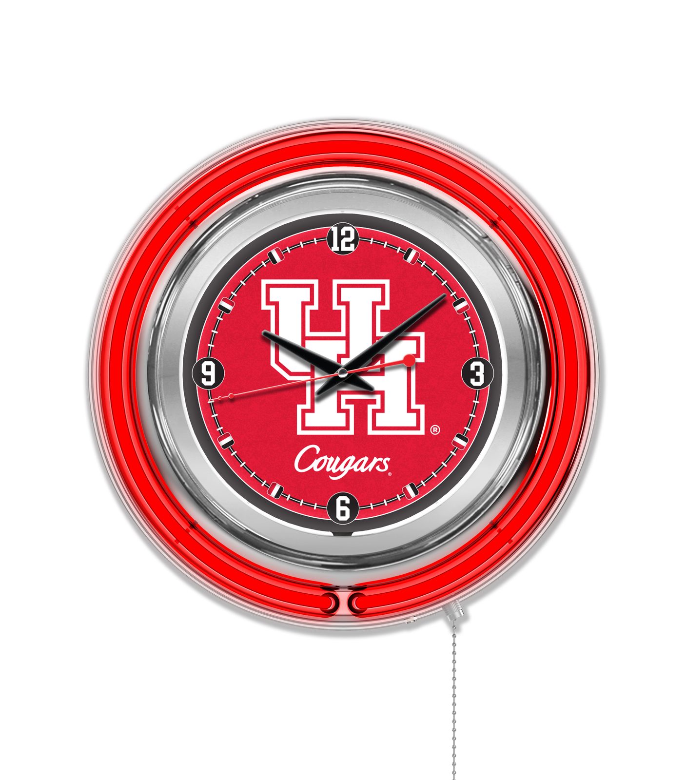 University of Houston 15-Inch Neon Logo Clock in Chrome 1 University of Houston 15-Inch Neon Logo Clock in Chrome
