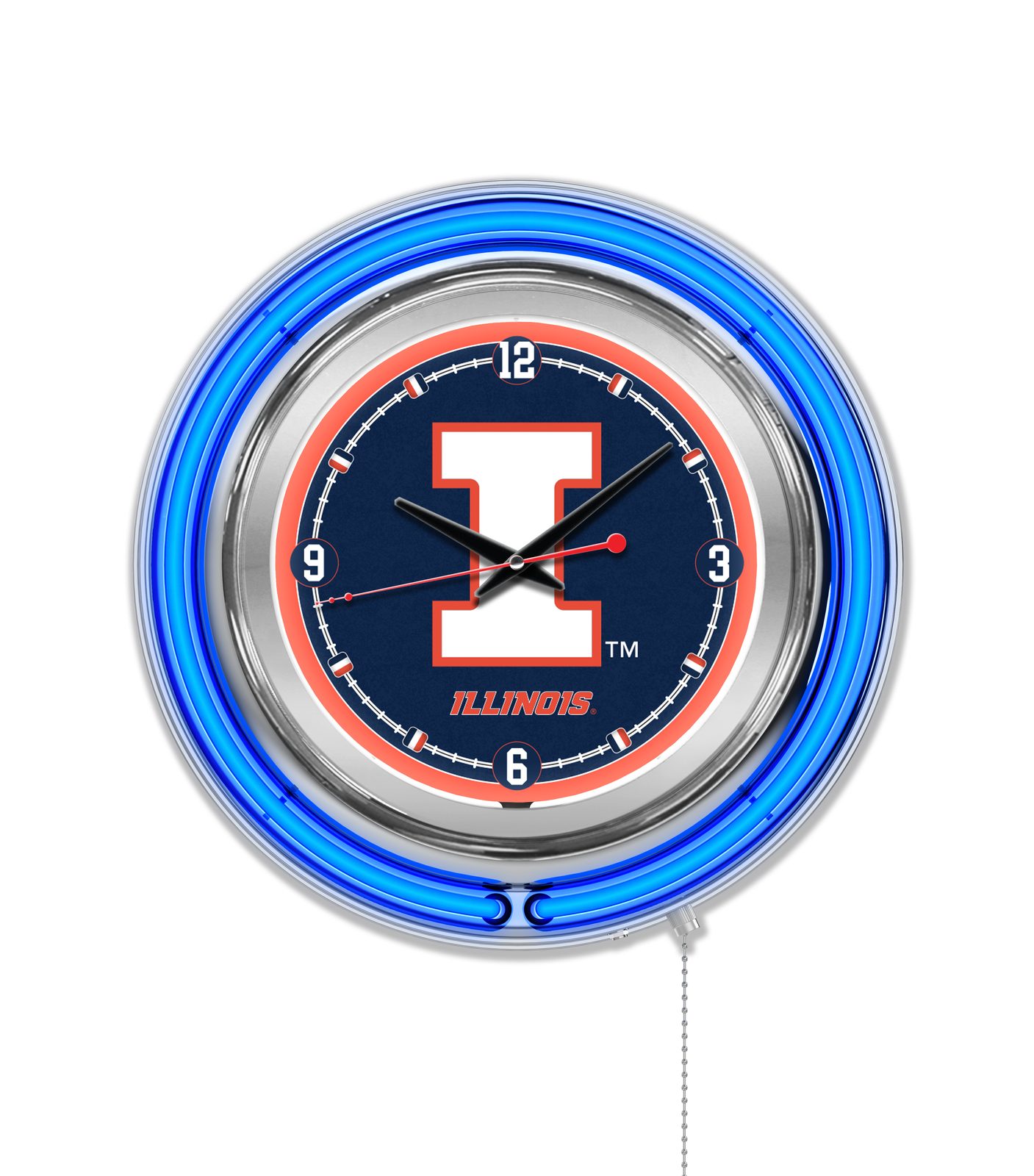 University of Illinois 15-Inch Neon Logo Clock in Chrome 1 University of Illinois 15-Inch Neon Logo Clock in Chrome