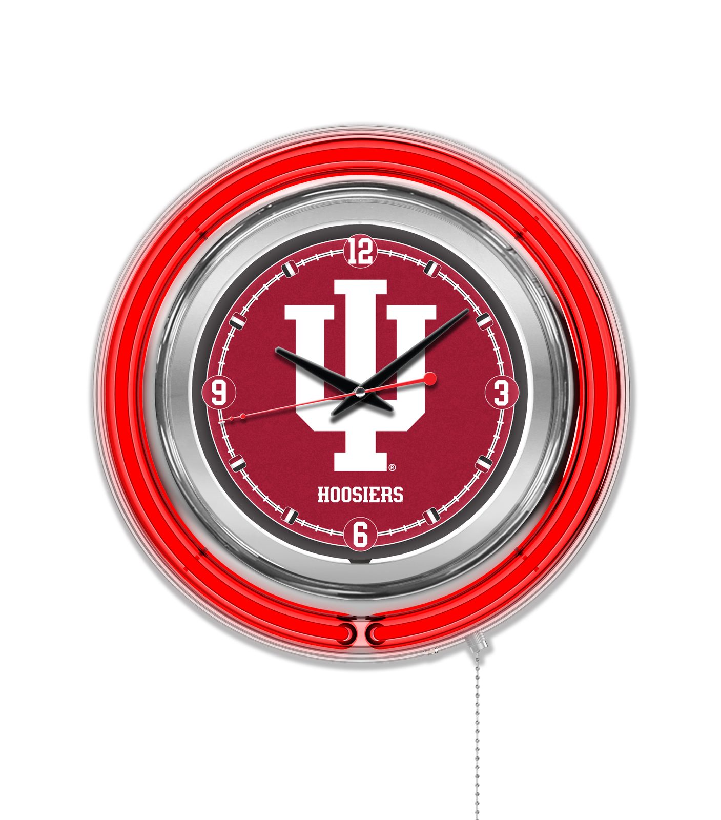 Indiana University 15-Inch Neon Logo Clock in Chrome 1 Indiana University 15-Inch Neon Logo Clock in Chrome