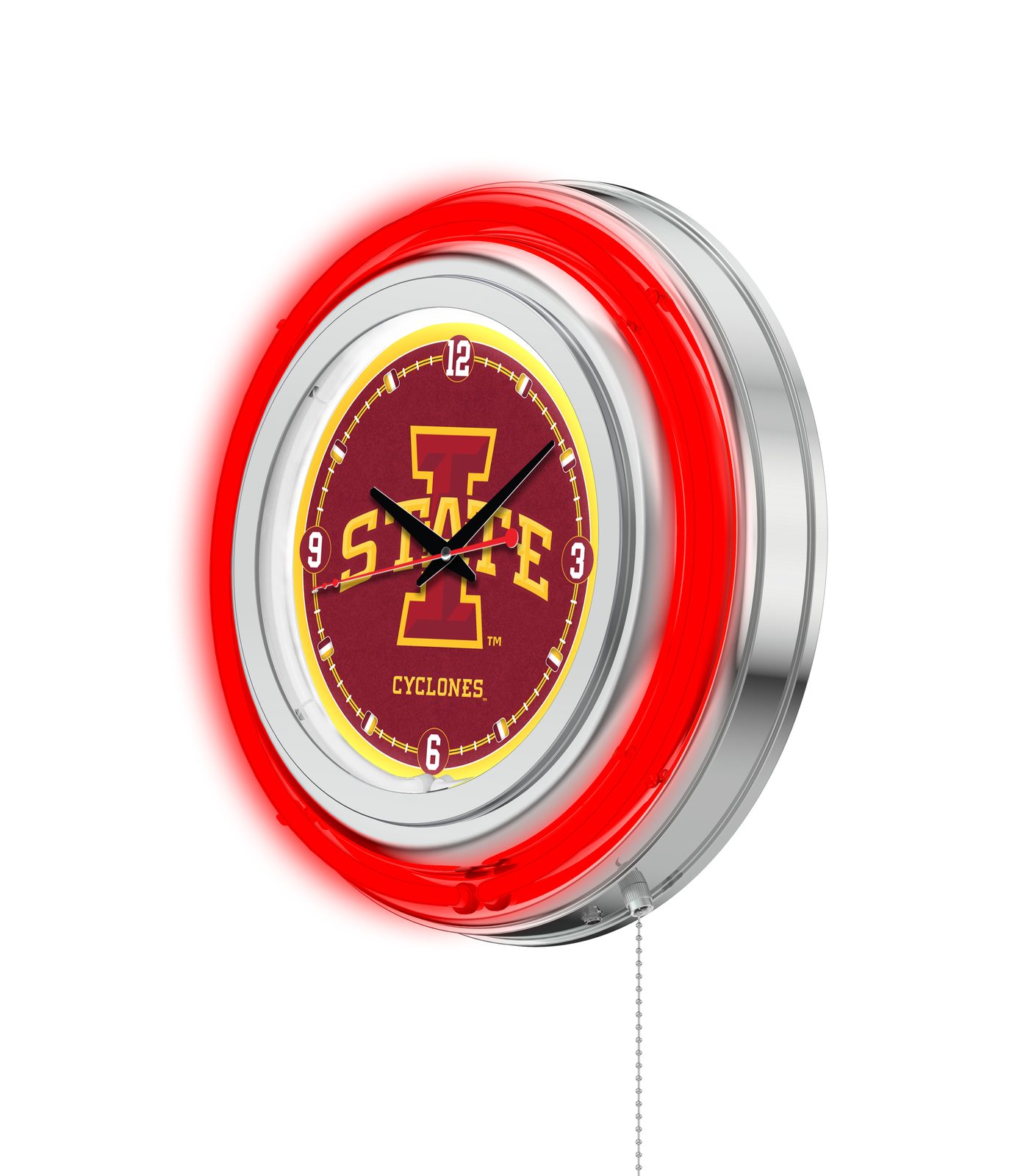 Iowa State University 15-Inch Neon Logo Clock in Chrome 2 Iowa State University 15-Inch Neon Logo Clock in Chrome - Image 2