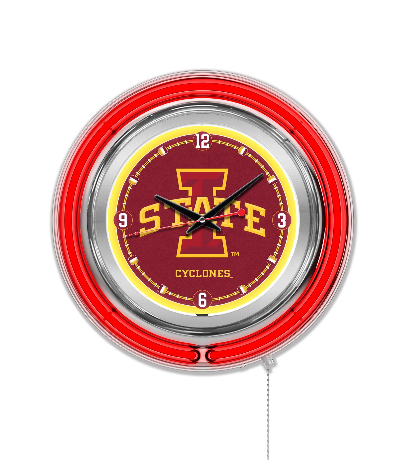 Iowa State University 15-Inch Neon Logo Clock in Chrome 1 Iowa State University 15-Inch Neon Logo Clock in Chrome