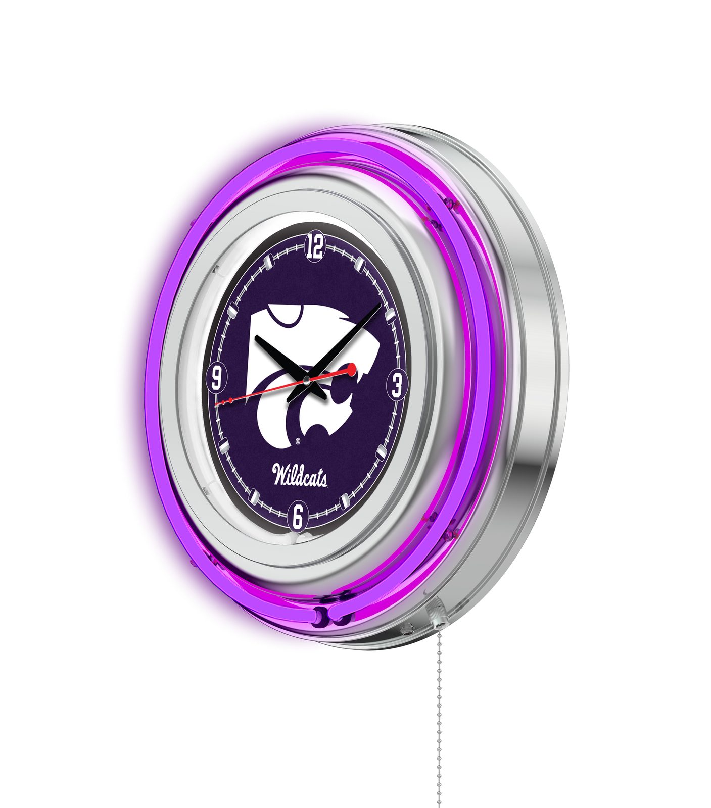 Kansas State University 15-Inch Neon Logo Clock in Chrome 2 Kansas State University 15-Inch Neon Logo Clock in Chrome - Image 2