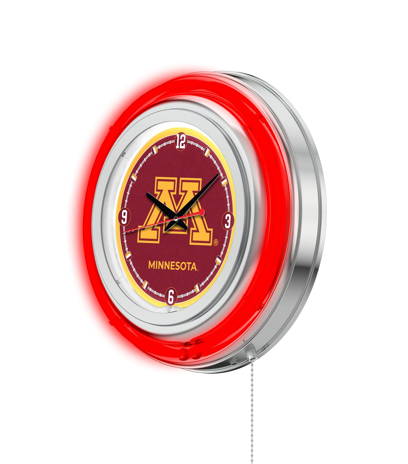 University of Minnesota 15-Inch Neon Logo Clock in Chrome 2 University of Minnesota 15-Inch Neon Logo Clock in Chrome - Image 2
