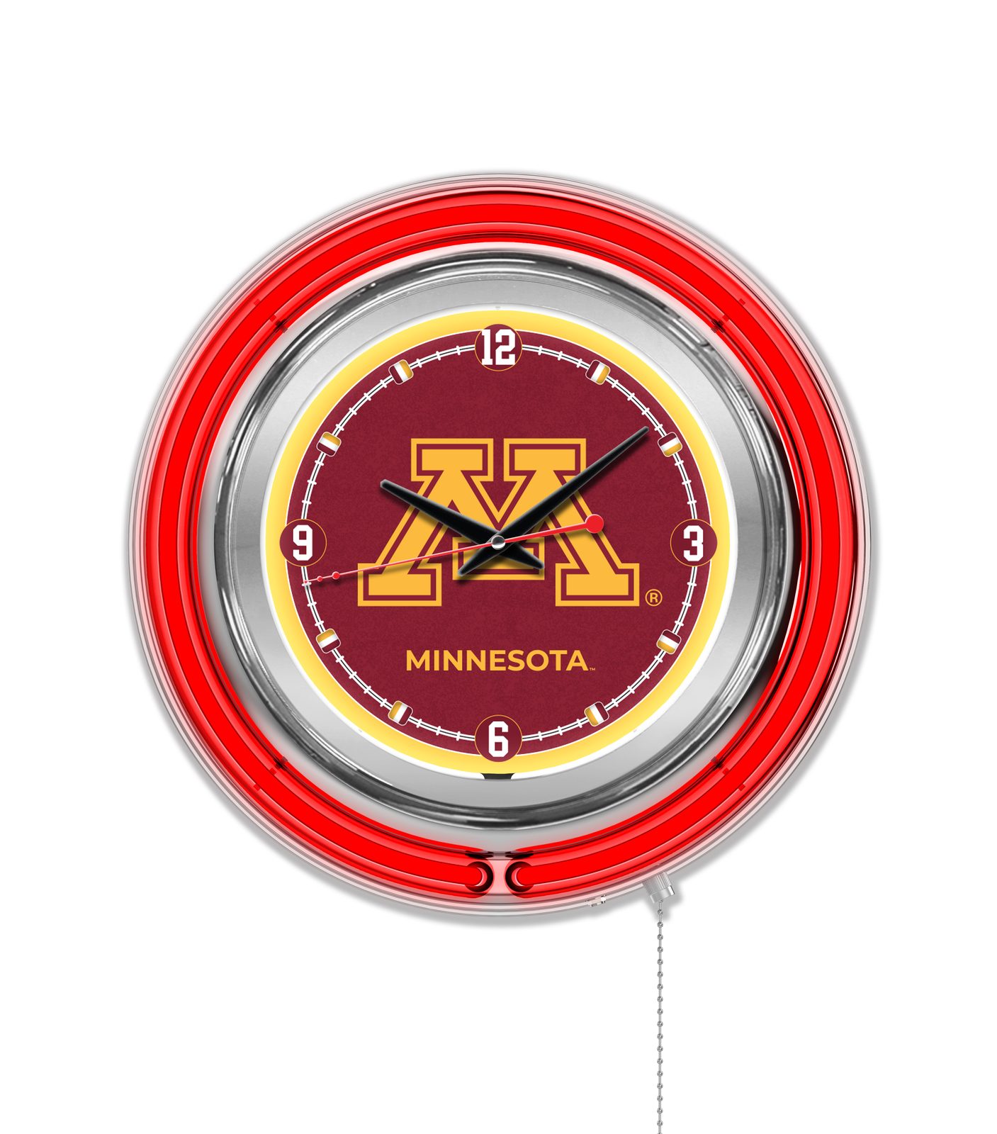 University of Minnesota 15-Inch Neon Logo Clock in Chrome 1 University of Minnesota 15-Inch Neon Logo Clock in Chrome