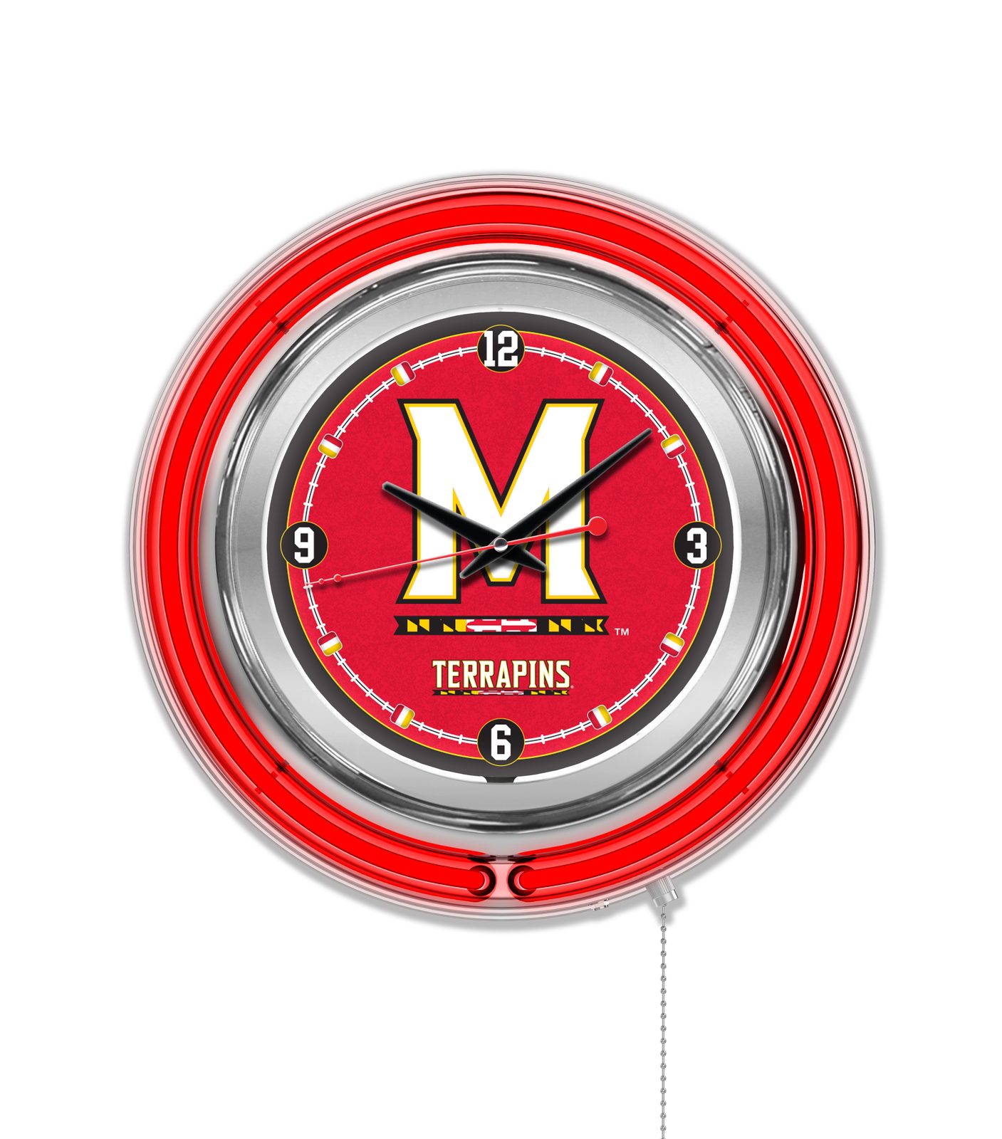 University of Maryland 15-Inch Neon Logo Clock in Chrome 1 University of Maryland 15-Inch Neon Logo Clock in Chrome