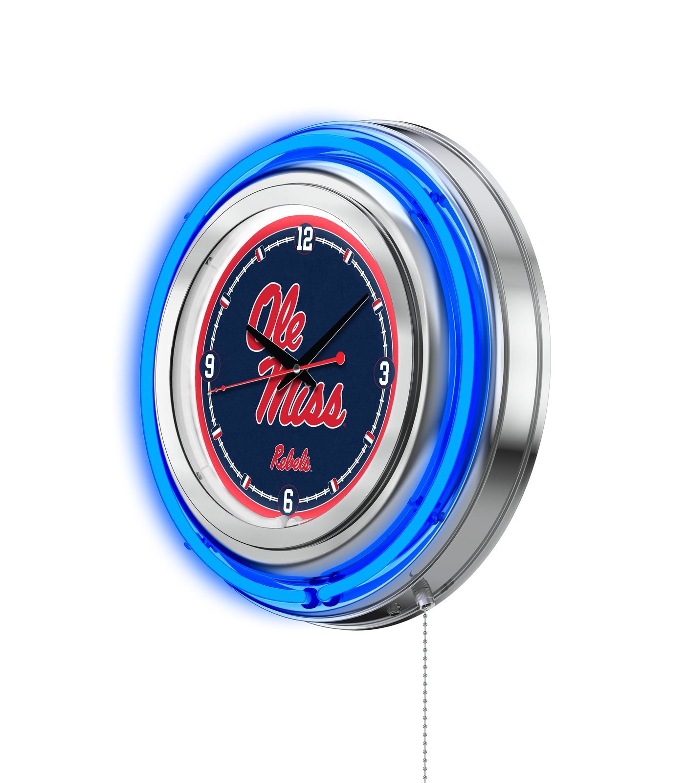 University of Mississippi 15-Inch Neon Logo Clock in Chrome 2 University of Mississippi 15-Inch Neon Logo Clock in Chrome - Image 2