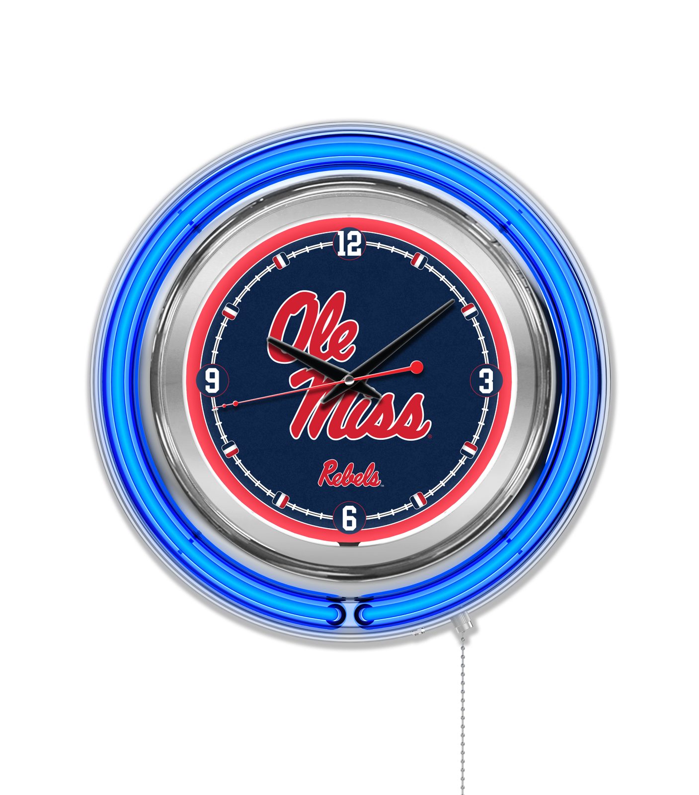 University of Mississippi 15-Inch Neon Logo Clock in Chrome 1 University of Mississippi 15-Inch Neon Logo Clock in Chrome