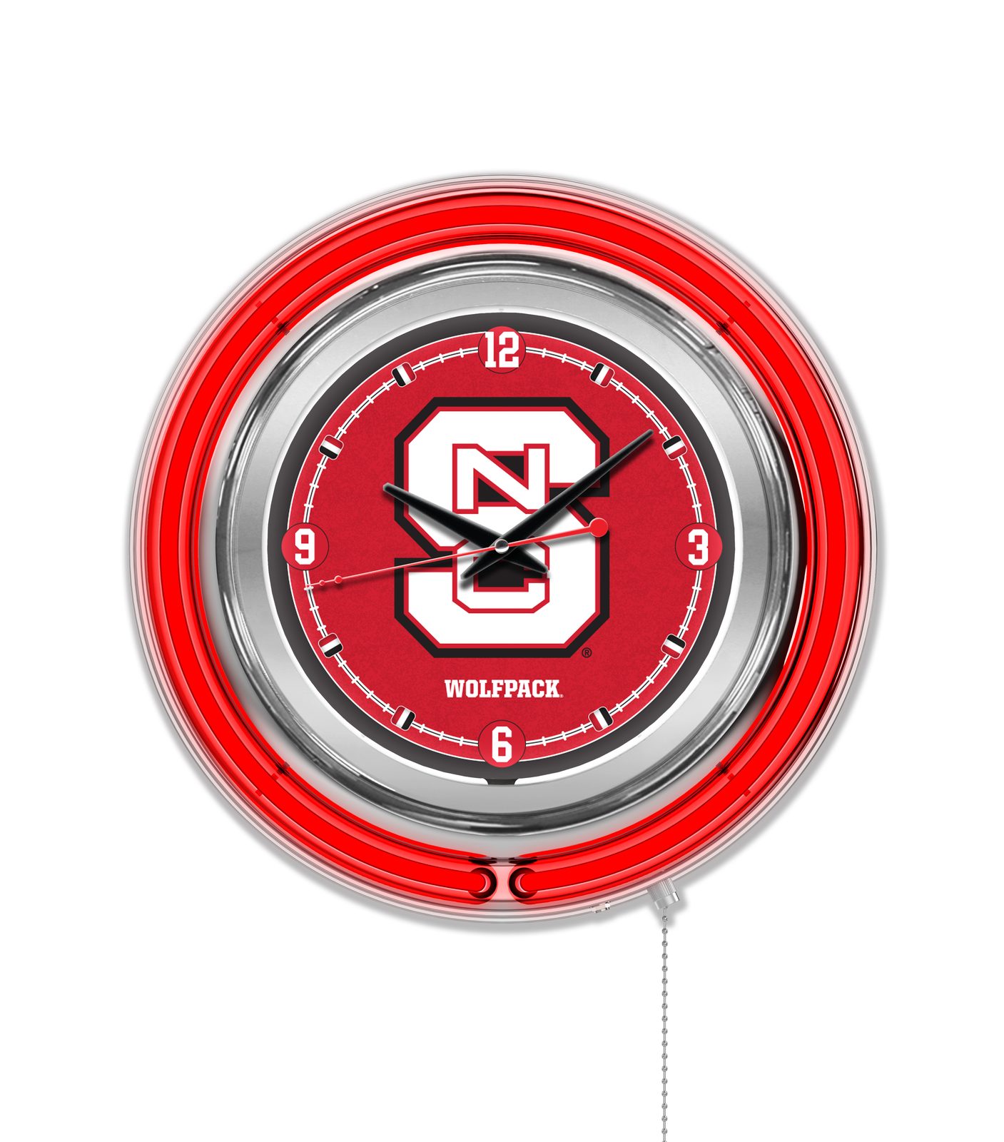 North Carolina State University 15-Inch Neon Logo Clock in Chrome 1 North Carolina State University 15-Inch Neon Logo Clock in Chrome