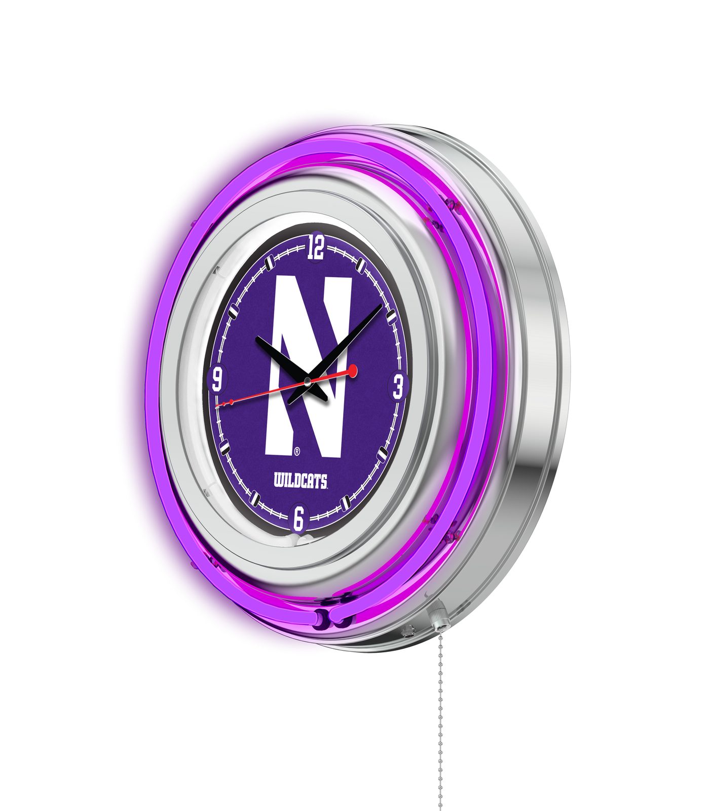 Northwestern University 15-Inch Neon Logo Clock in Chrome 2 Northwestern University 15-Inch Neon Logo Clock in Chrome - Image 2