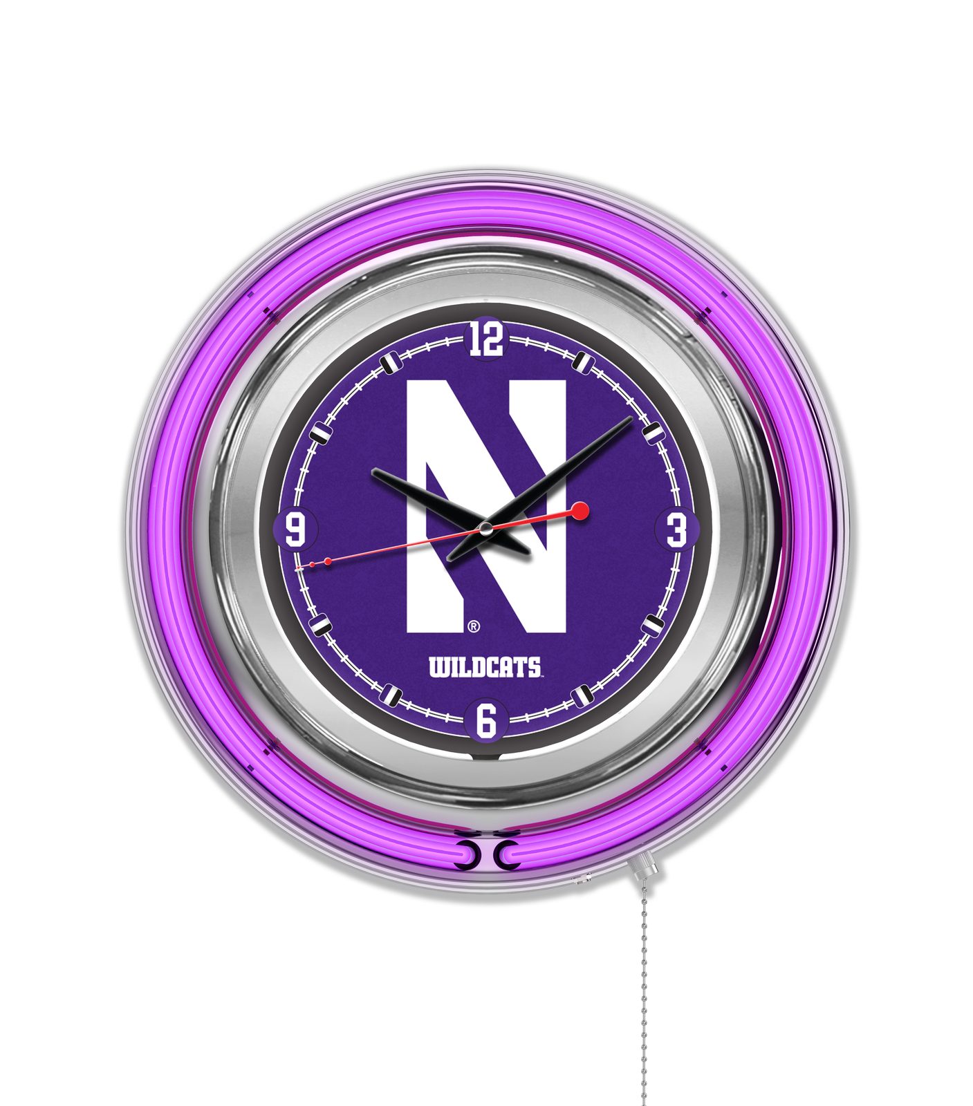Northwestern University 15-Inch Neon Logo Clock in Chrome 1 Northwestern University 15-Inch Neon Logo Clock in Chrome