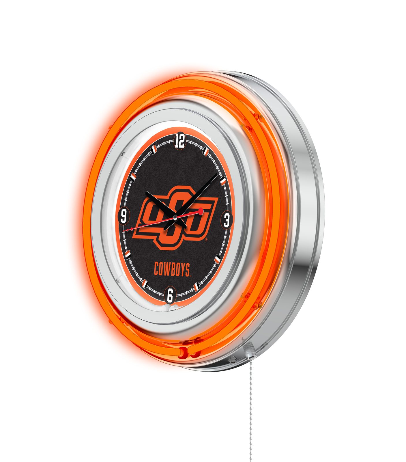 Oklahoma State University 15-Inch Neon Logo Clock in Chrome 2 Oklahoma State University 15-Inch Neon Logo Clock in Chrome - Image 2