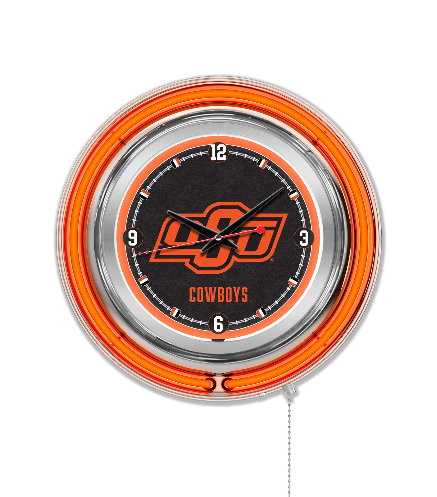 Oklahoma State University 15-Inch Neon Logo Clock in Chrome 1 Oklahoma State University 15-Inch Neon Logo Clock in Chrome