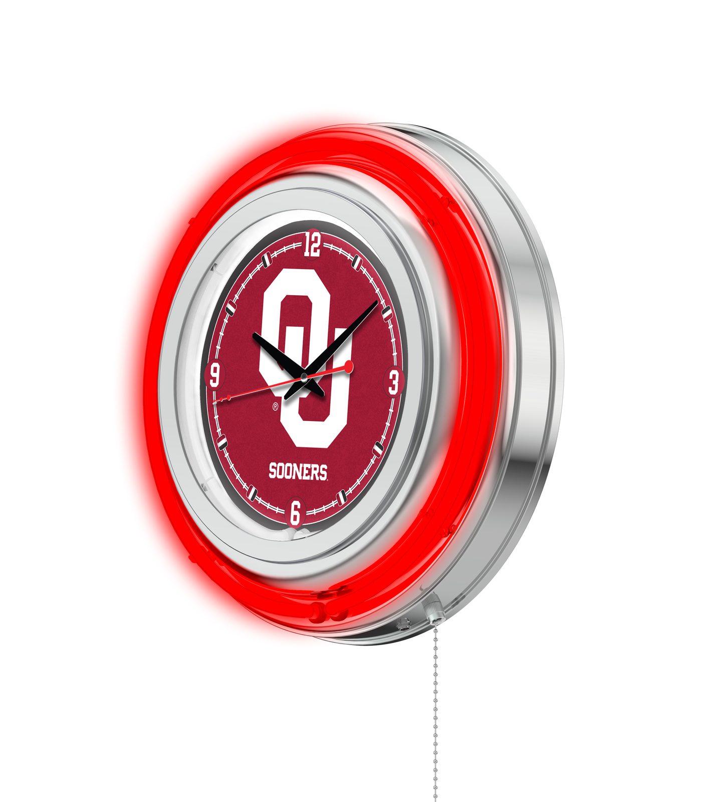 Oklahoma University 15-Inch Neon Logo Clock in Chrome 2 Oklahoma University 15-Inch Neon Logo Clock in Chrome - Image 2
