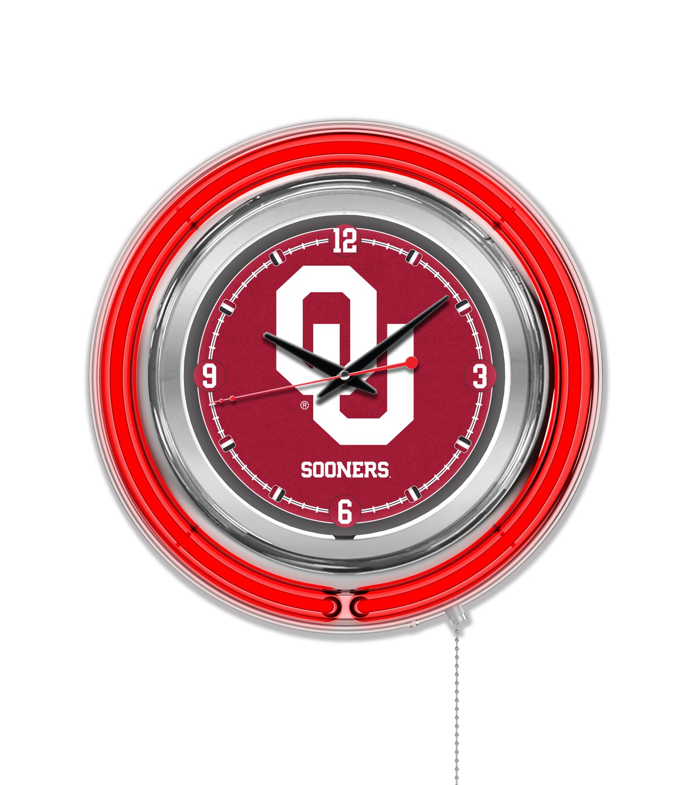 Oklahoma University 15-Inch Neon Logo Clock in Chrome 1 Oklahoma University 15-Inch Neon Logo Clock in Chrome