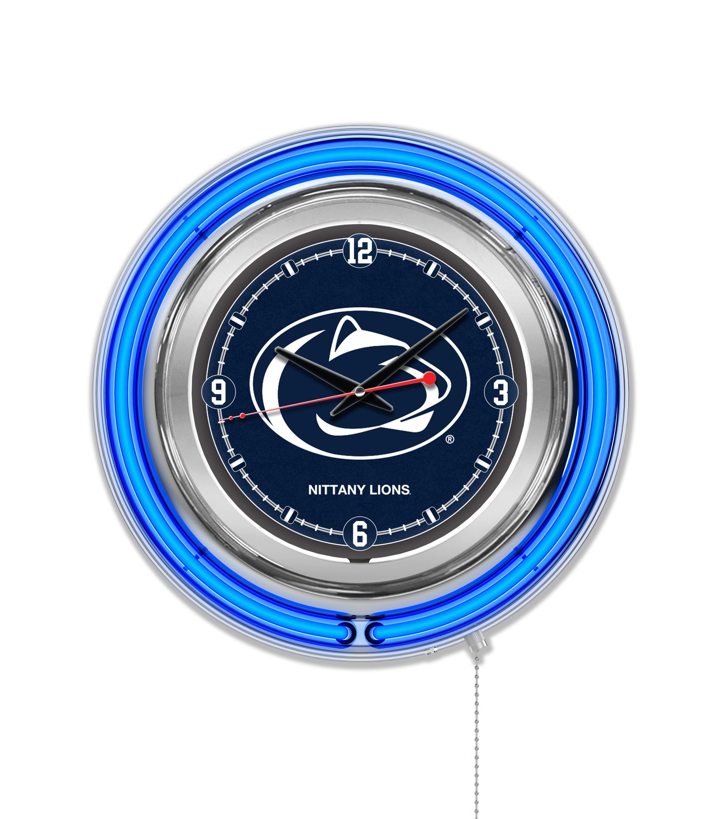Pennsylvania State University 15-Inch Neon Logo Clock in Chrome 1 Pennsylvania State University 15-Inch Neon Logo Clock in Chrome