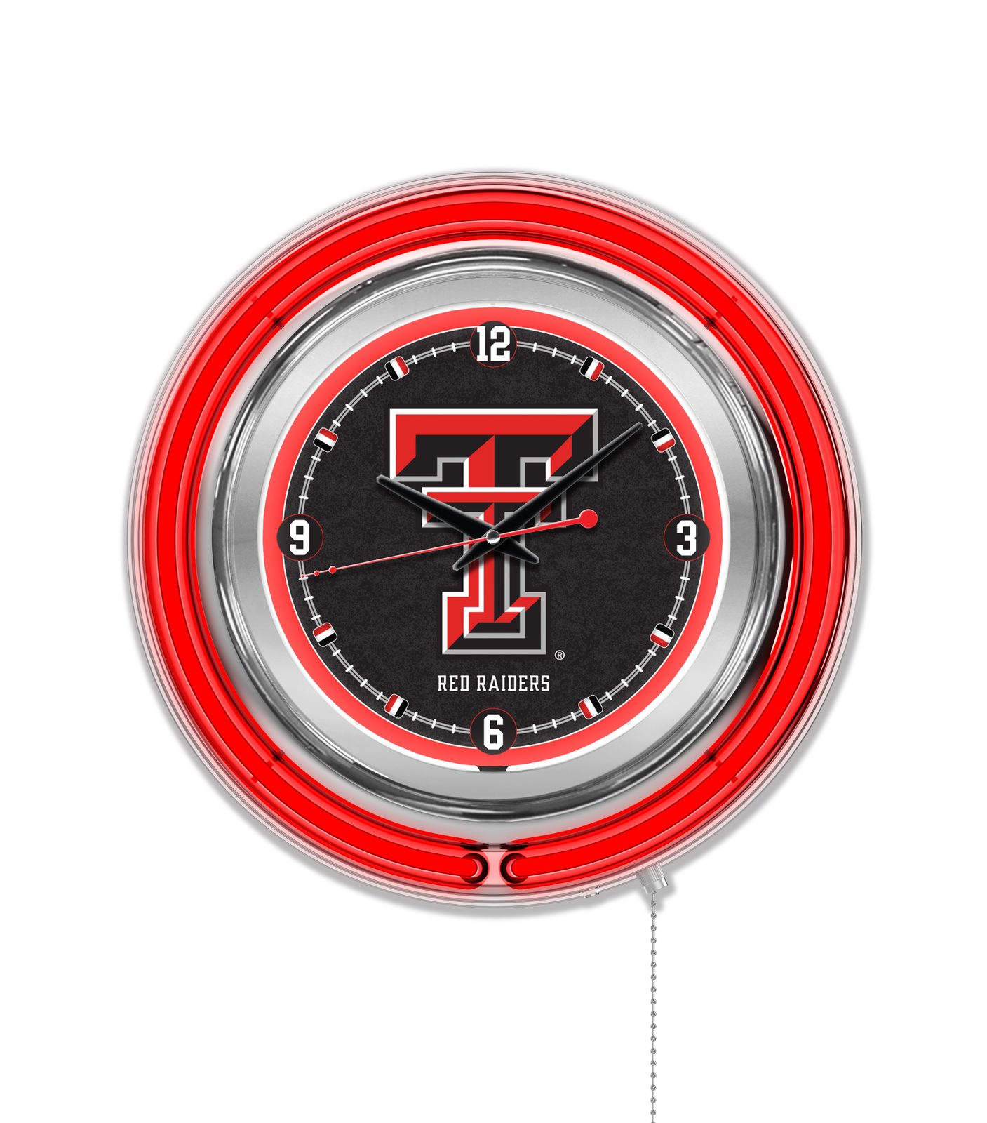 Texas Tech University 15-Inch Neon Logo Clock in Chrome 1 Texas Tech University 15-Inch Neon Logo Clock in Chrome
