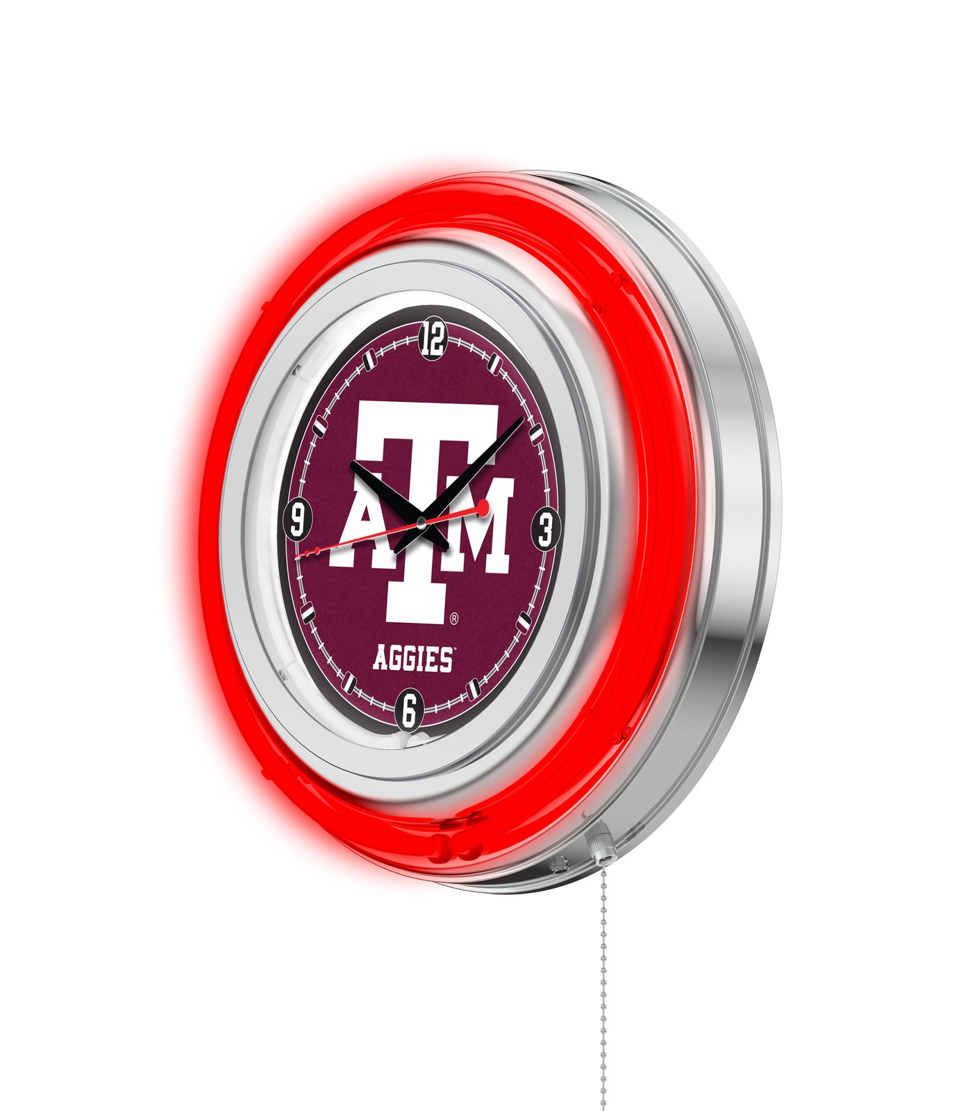 Texas A&M 15-Inch Neon Logo Clock in Chrome 2 Texas A&M 15-Inch Neon Logo Clock in Chrome - Image 2