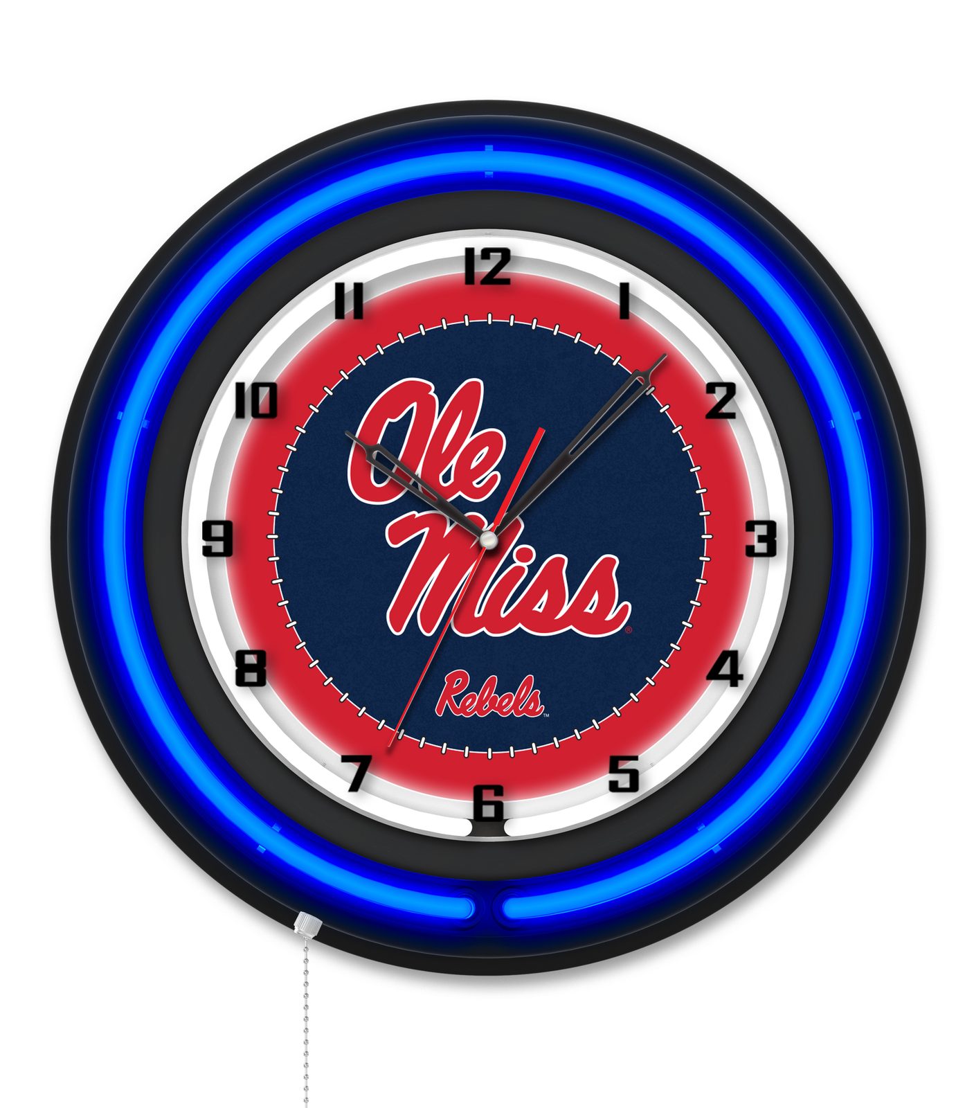 University of Mississippi 19-Inch Neon Logo Clock in Black 1 University of Mississippi 19-Inch Neon Logo Clock in Black