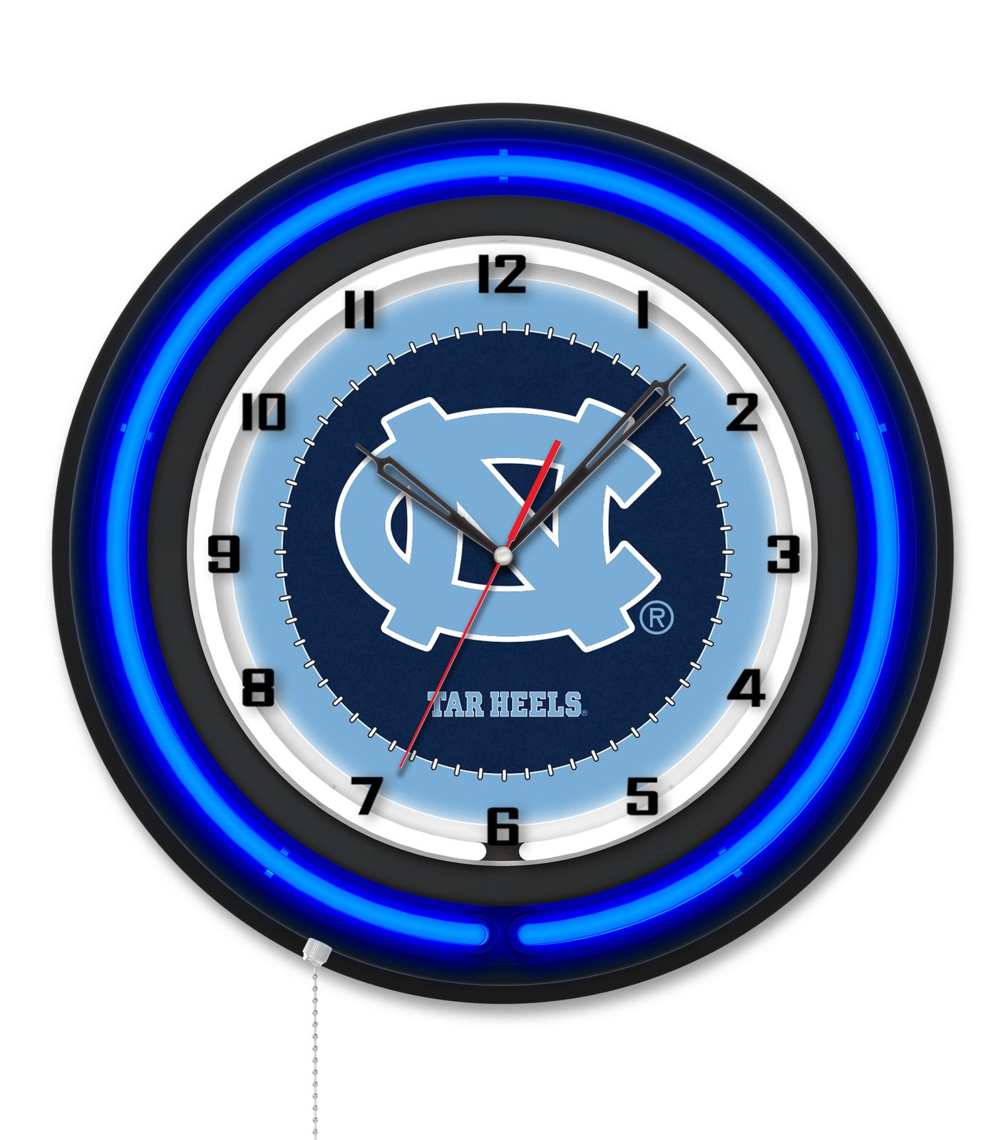 University of North Carolina 19-Inch Neon Logo Clock in Black 1 University of North Carolina 19-Inch Neon Logo Clock in Black