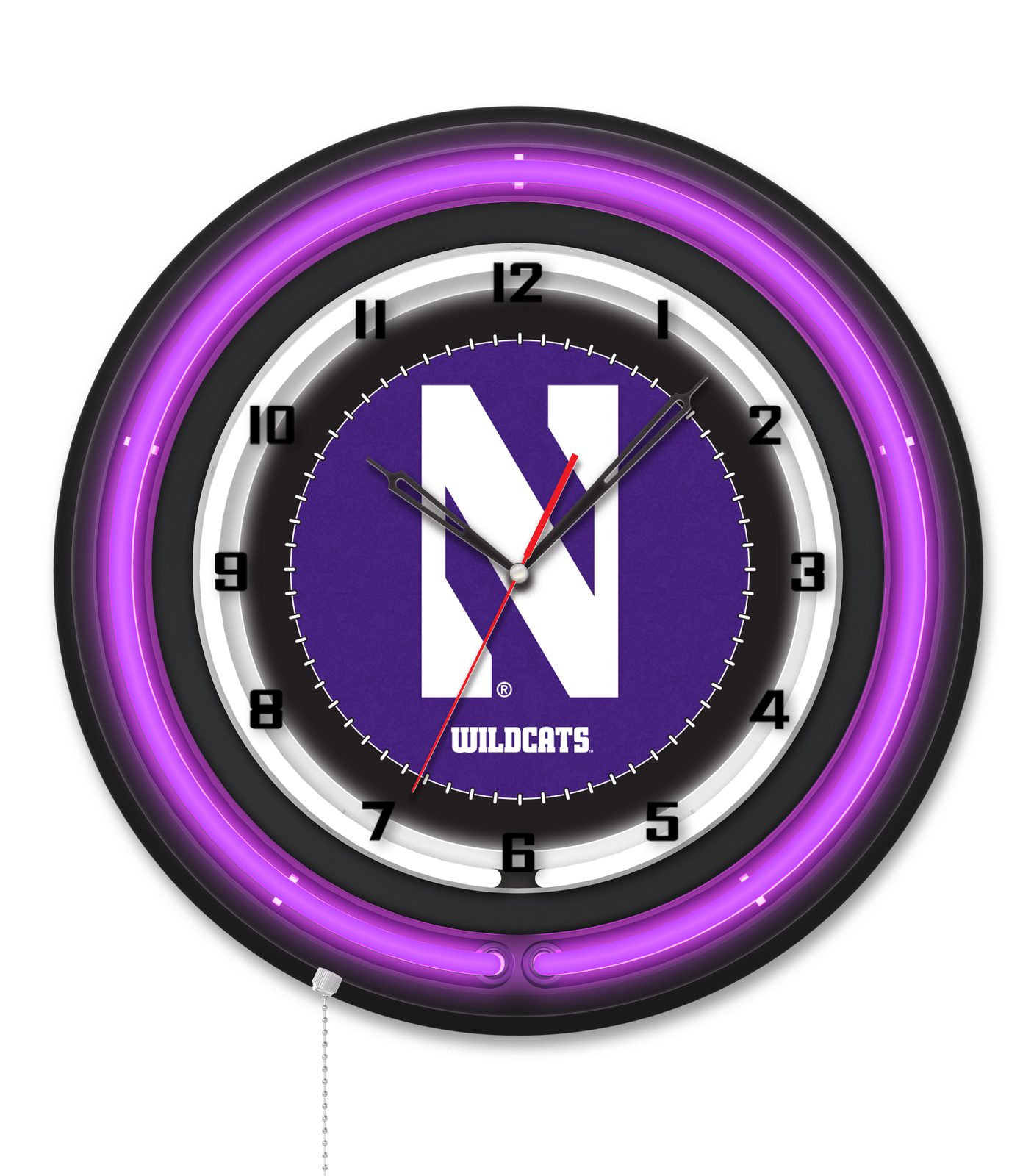 Northwestern University 19-Inch Neon Logo Clock in Black 1 Northwestern University 19-Inch Neon Logo Clock in Black