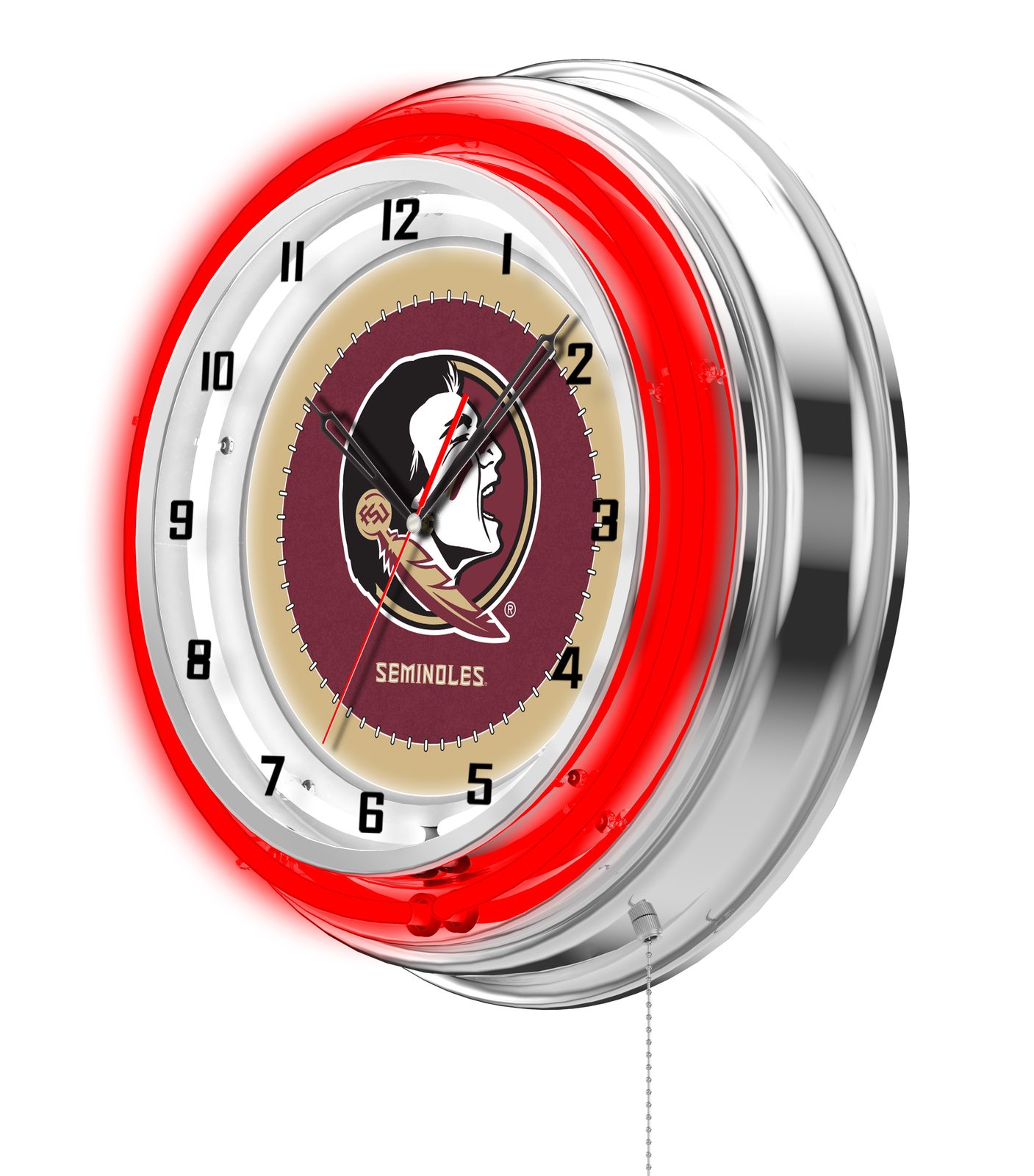 Florida State (Head) 19-Inch Neon Logo Clock in Chrome 2 Florida State (Head) 19-Inch Neon Logo Clock in Chrome - Image 2