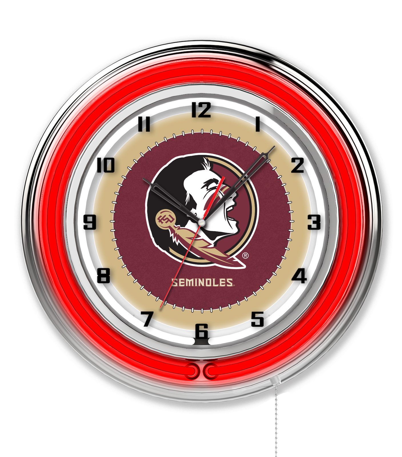 Florida State (Head) 19-Inch Neon Logo Clock in Chrome 1 Florida State (Head) 19-Inch Neon Logo Clock in Chrome