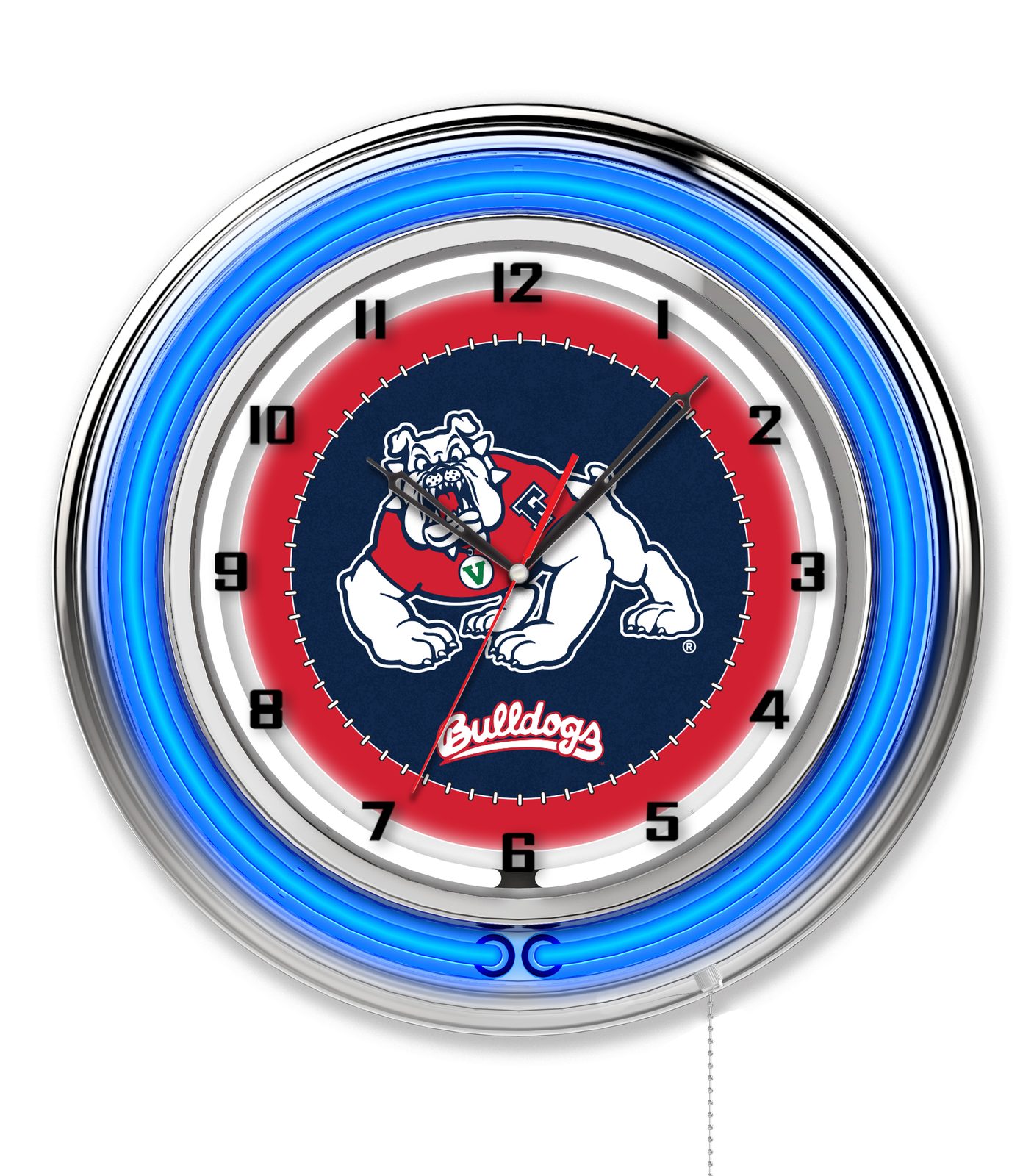 Fresno State University 19-Inch Neon Logo Clock in Chrome 1 Fresno State University 19-Inch Neon Logo Clock in Chrome