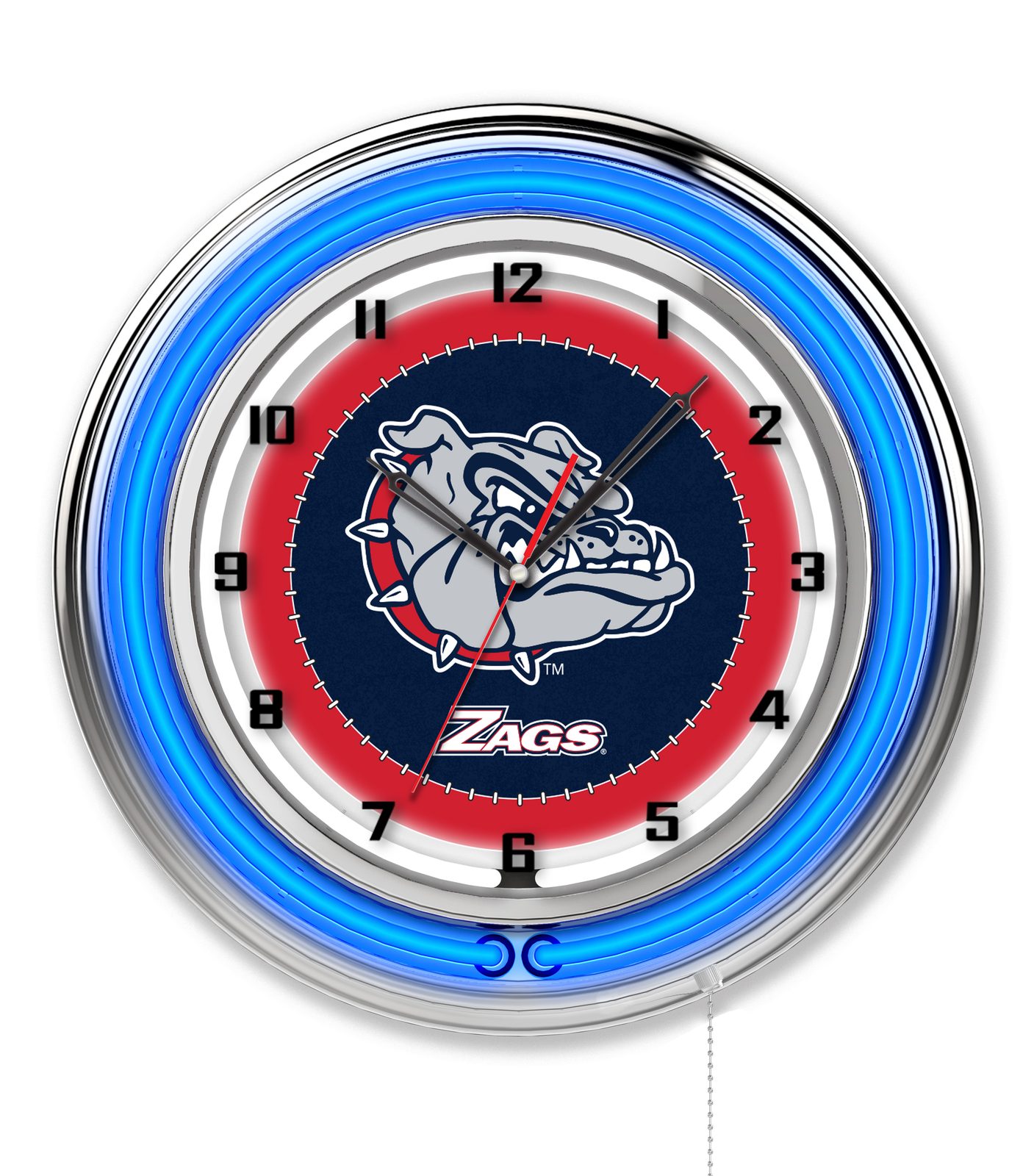 Gonzaga 19-Inch Neon Logo Clock in Chrome 1 Gonzaga 19-Inch Neon Logo Clock in Chrome