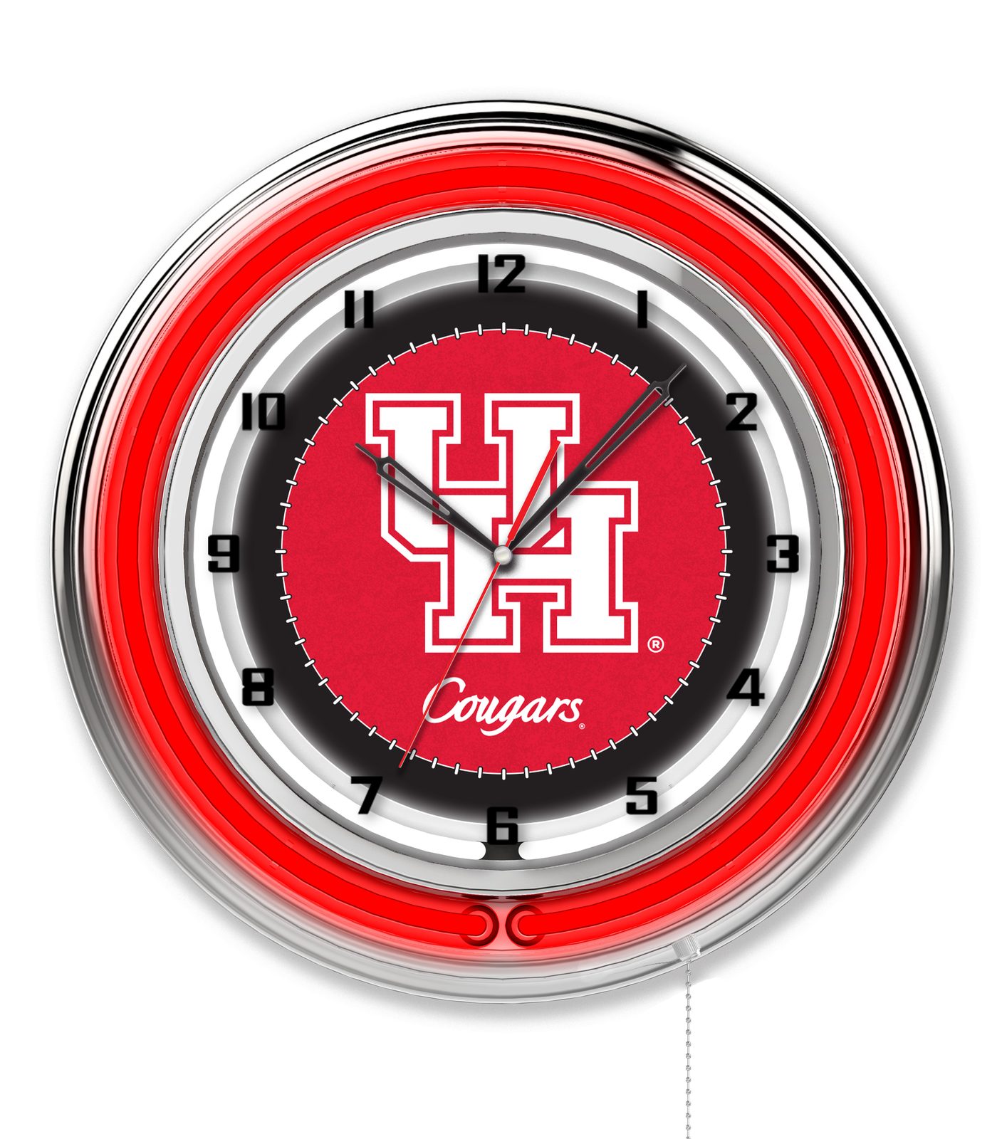 University of Houston 19-Inch Neon Logo Clock in Chrome 1 University of Houston 19-Inch Neon Logo Clock in Chrome