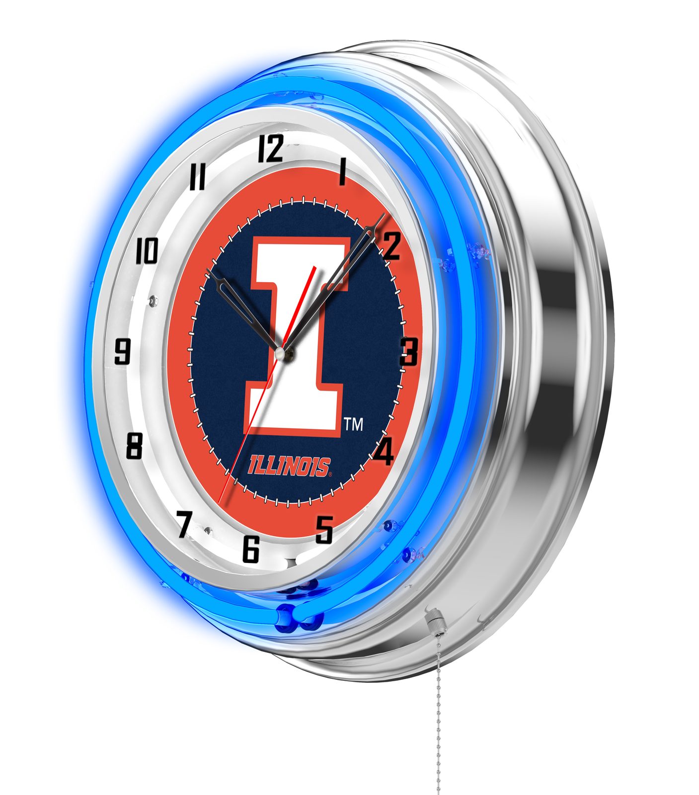 University of Illinois 19-Inch Neon Logo Clock in Chrome 2 University of Illinois 19-Inch Neon Logo Clock in Chrome - Image 2