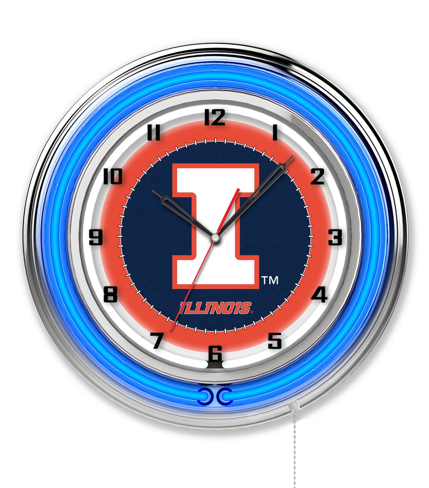 University of Illinois 19-Inch Neon Logo Clock in Chrome 1 University of Illinois 19-Inch Neon Logo Clock in Chrome