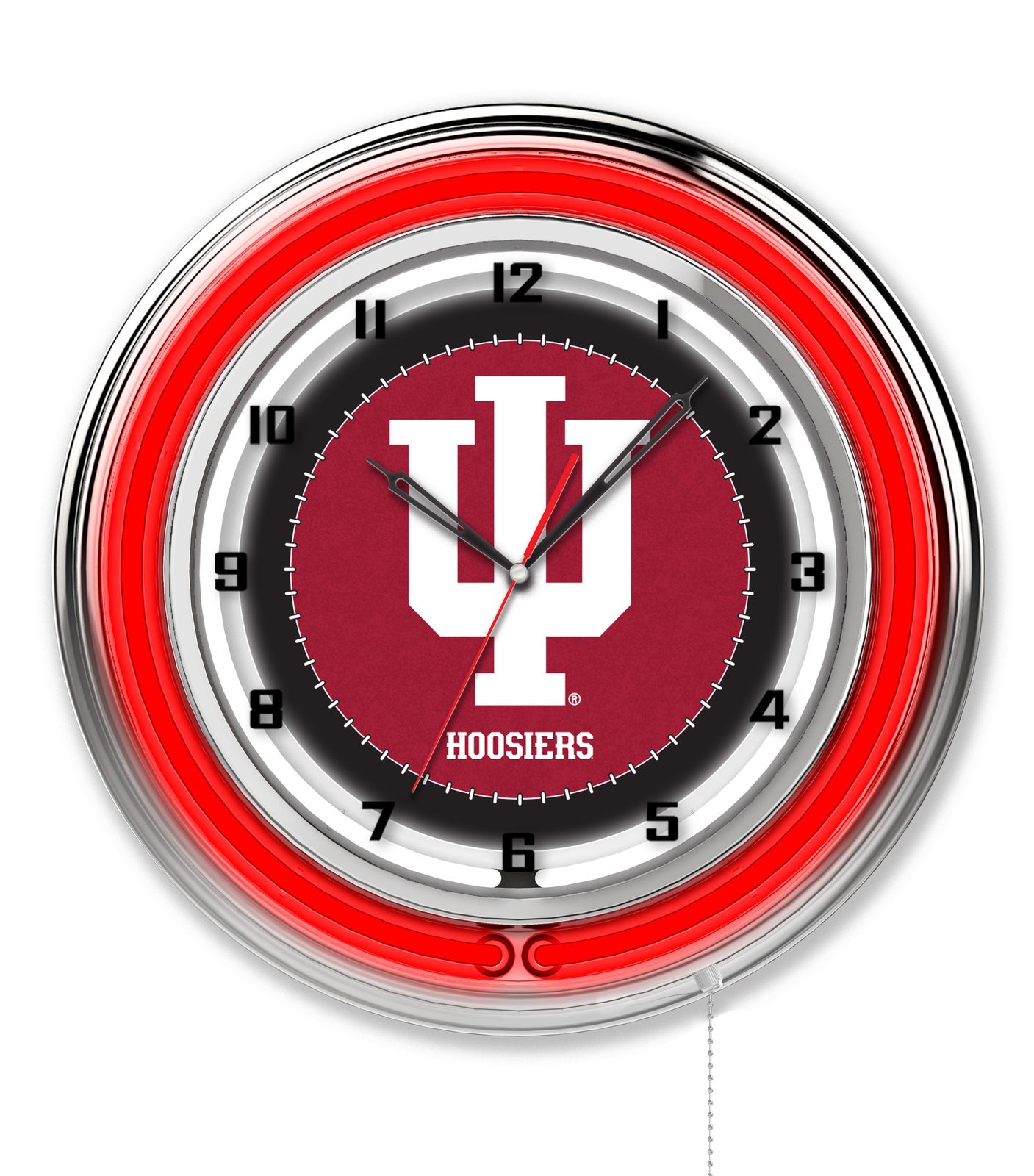 Indiana University 19-Inch Neon Logo Clock in Chrome 1 Indiana University 19-Inch Neon Logo Clock in Chrome