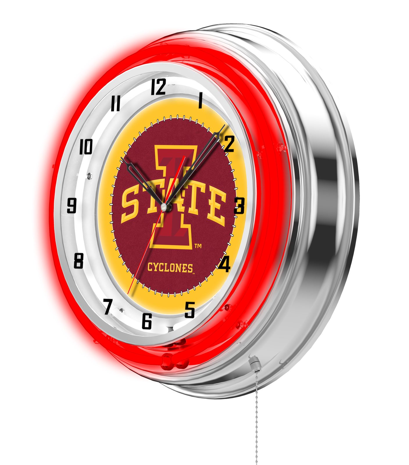 Iowa State University 19-Inch Neon Logo Clock in Chrome 2 Iowa State University 19-Inch Neon Logo Clock in Chrome - Image 2