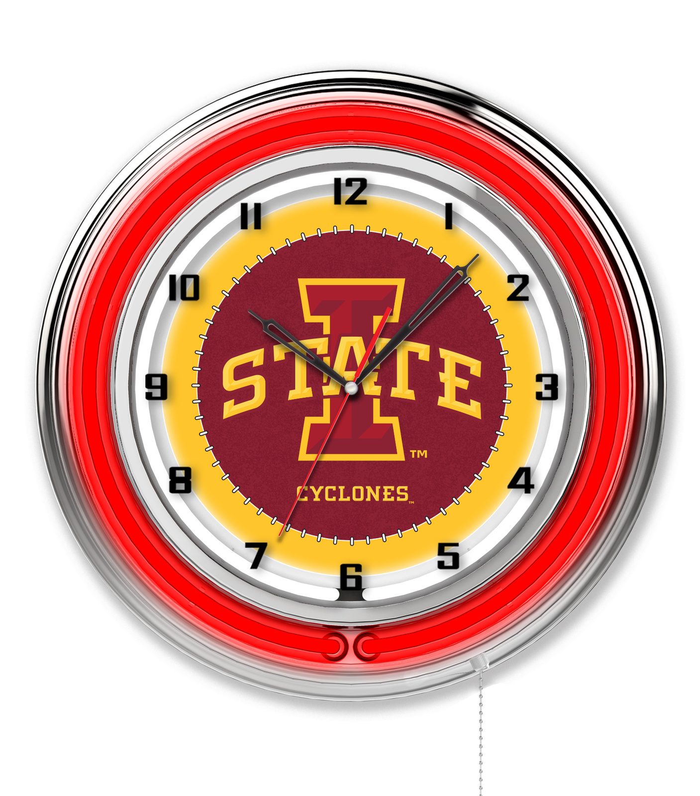 Iowa State University 19-Inch Neon Logo Clock in Chrome 1 Iowa State University 19-Inch Neon Logo Clock in Chrome