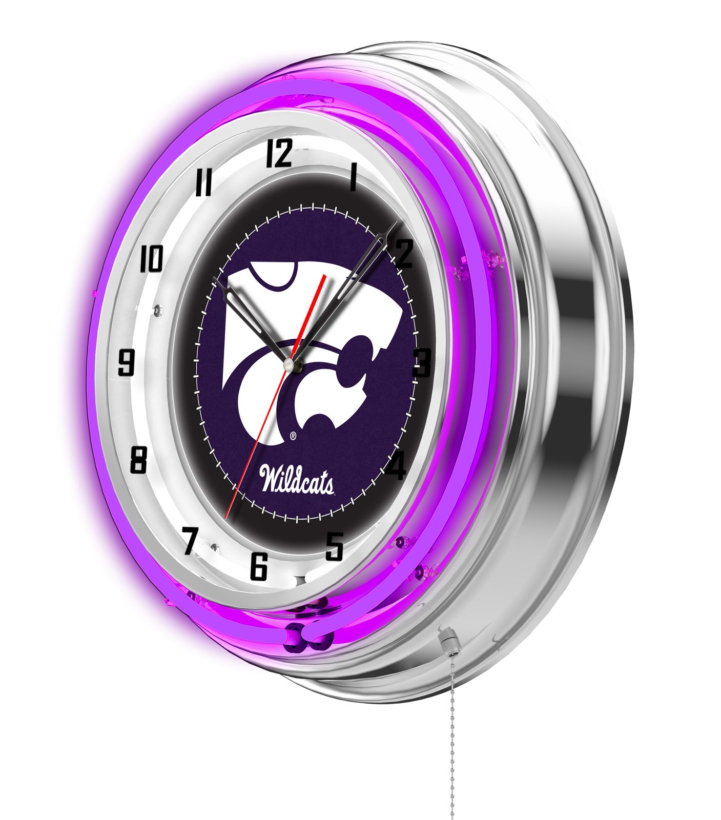 Kansas State University 19-Inch Neon Logo Clock in Chrome 2 Kansas State University 19-Inch Neon Logo Clock in Chrome - Image 2