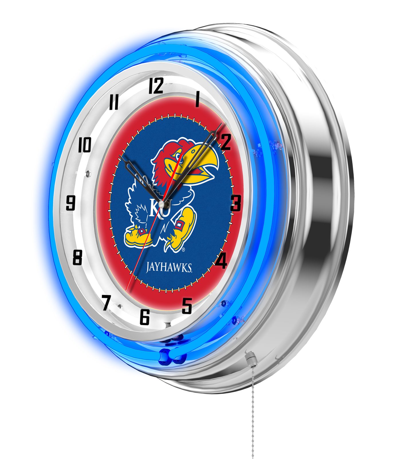 University of Kansas 19-Inch Neon Logo Clock in Chrome 2 University of Kansas 19-Inch Neon Logo Clock in Chrome - Image 2