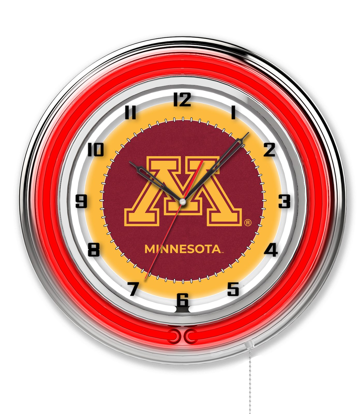 University of Minnesota 19-Inch Neon Logo Clock in Chrome 1 University of Minnesota 19-Inch Neon Logo Clock in Chrome