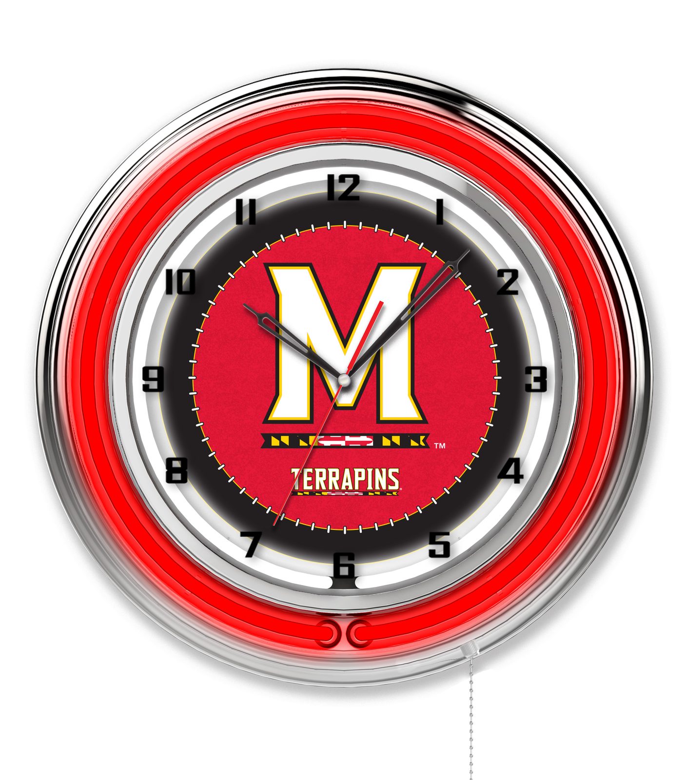University of Maryland 19-Inch Neon Logo Clock in Chrome 1 University of Maryland 19-Inch Neon Logo Clock in Chrome