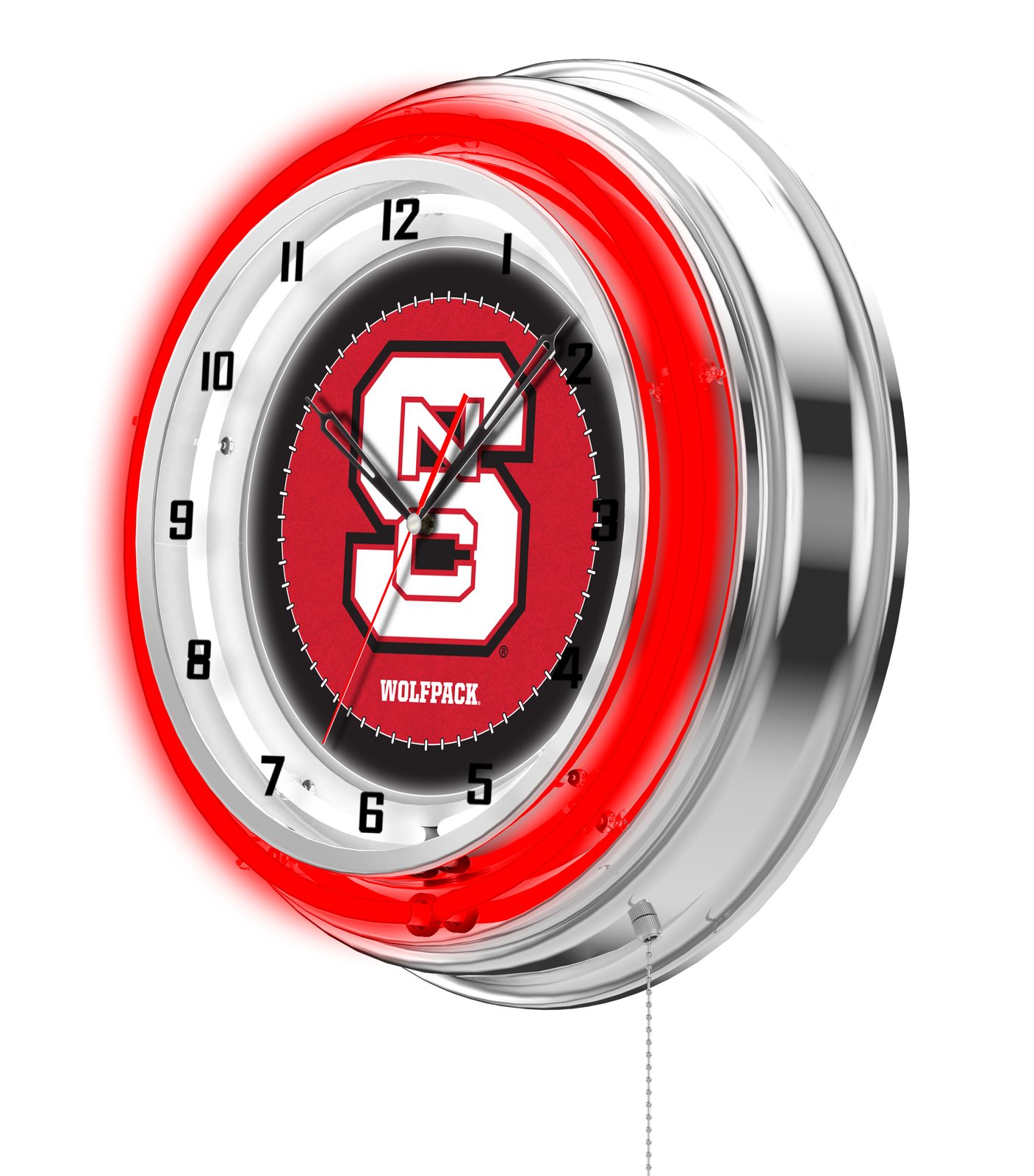 North Carolina State University 19-Inch Neon Logo Clock in Chrome 2 North Carolina State University 19-Inch Neon Logo Clock in Chrome - Image 2