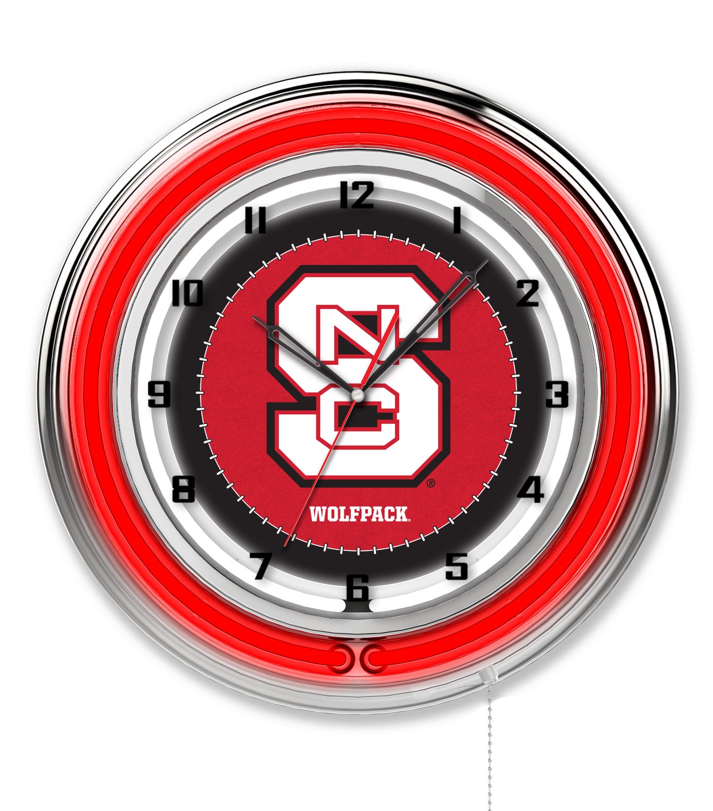 North Carolina State University 19-Inch Neon Logo Clock in Chrome 1 North Carolina State University 19-Inch Neon Logo Clock in Chrome