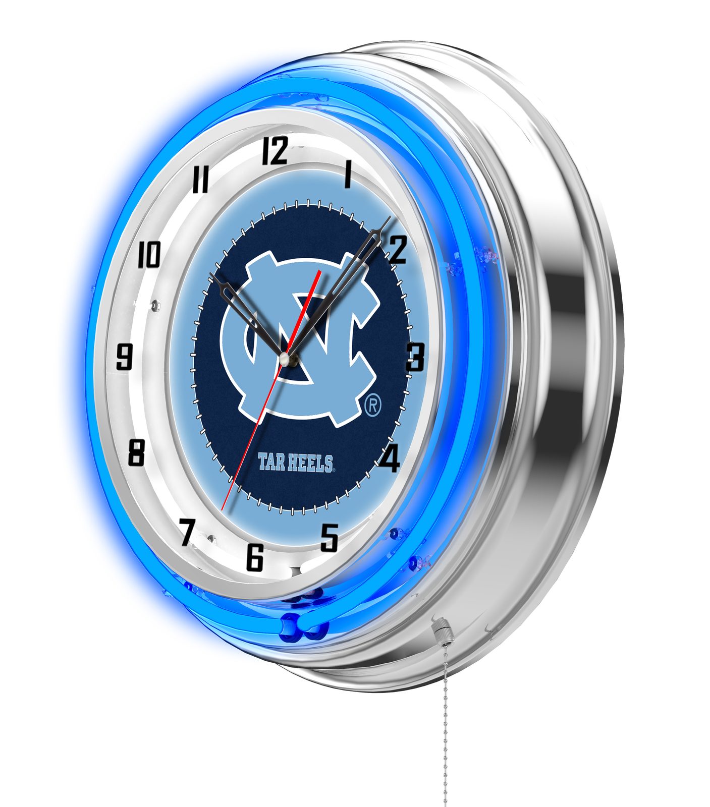 University of North Carolina 19-Inch Neon Logo Clock in Chrome 2 University of North Carolina 19-Inch Neon Logo Clock in Chrome - Image 2