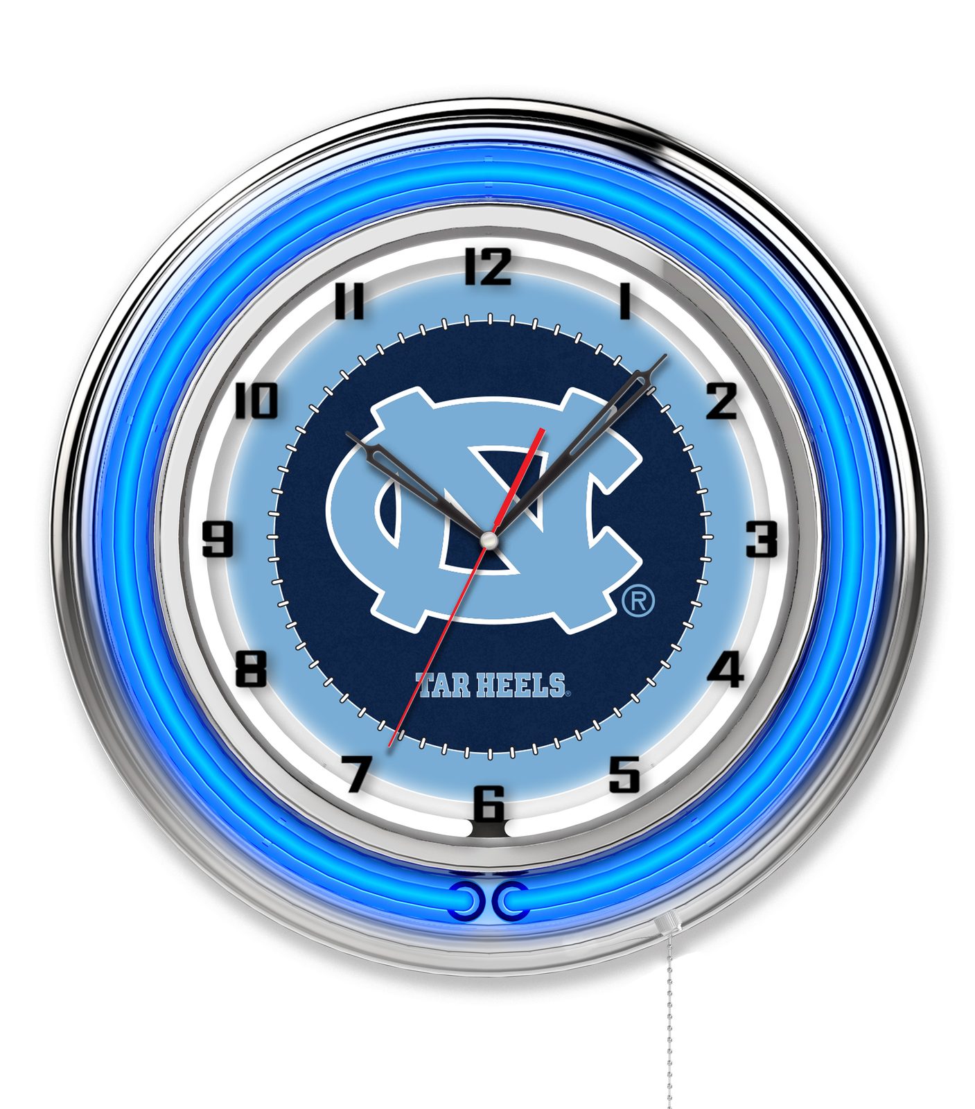 University of North Carolina 19-Inch Neon Logo Clock in Chrome 1 University of North Carolina 19-Inch Neon Logo Clock in Chrome
